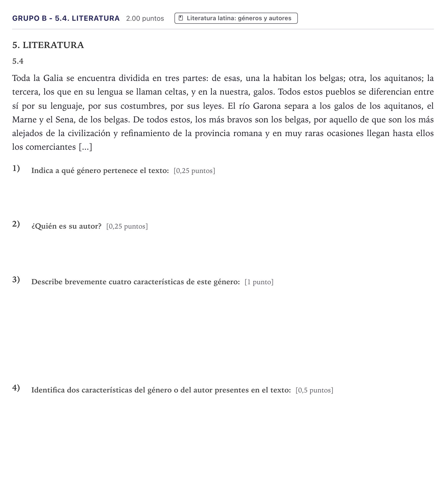 Enunciado: Ejercicio Grupo B - 5.4. Literatura · Latín II PAU Canarias Junio 2024