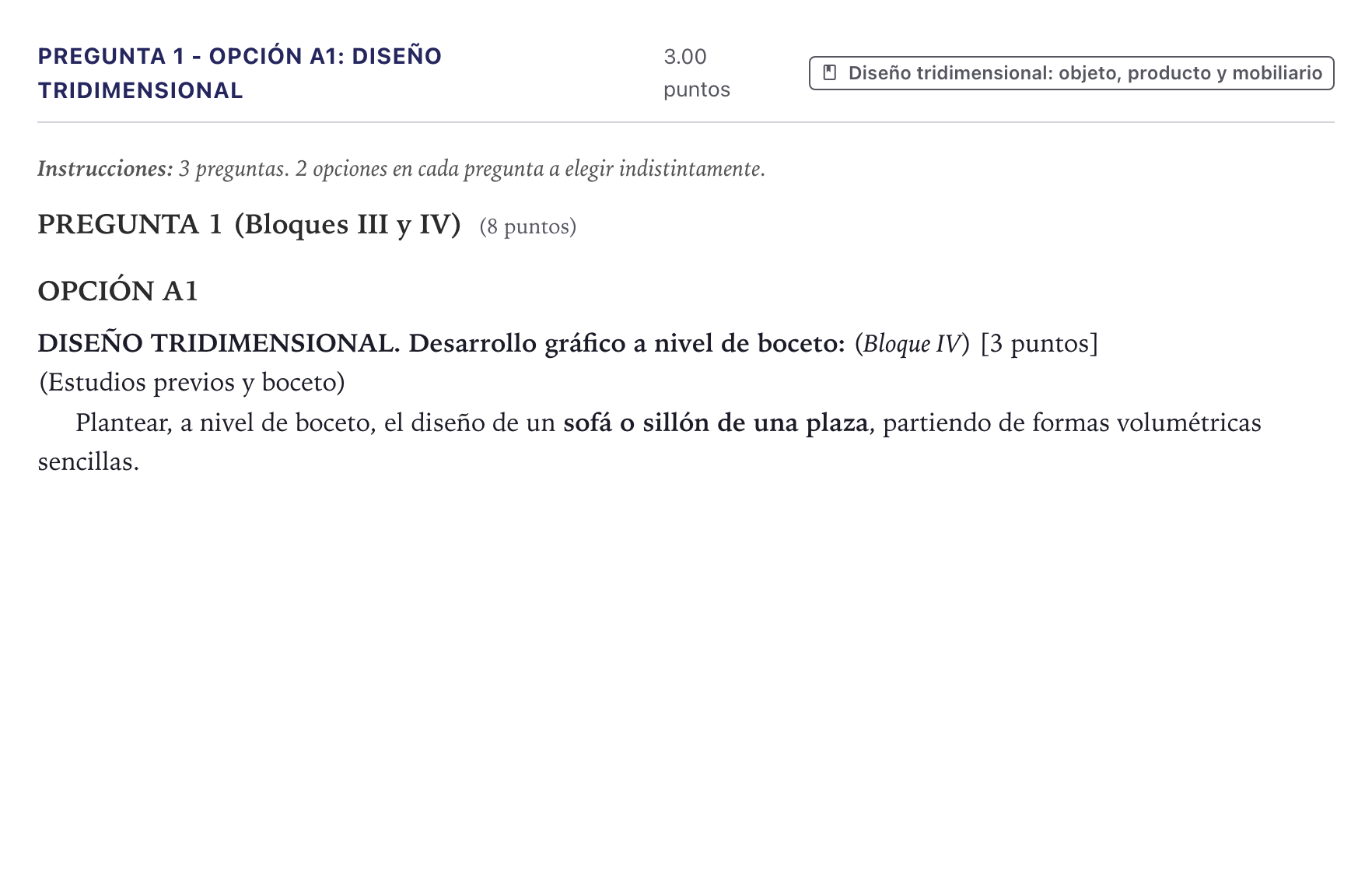 Enunciado: Pregunta 1 - Opción A1: Diseño tridimensional · Diseño PAU Canarias Junio 2024