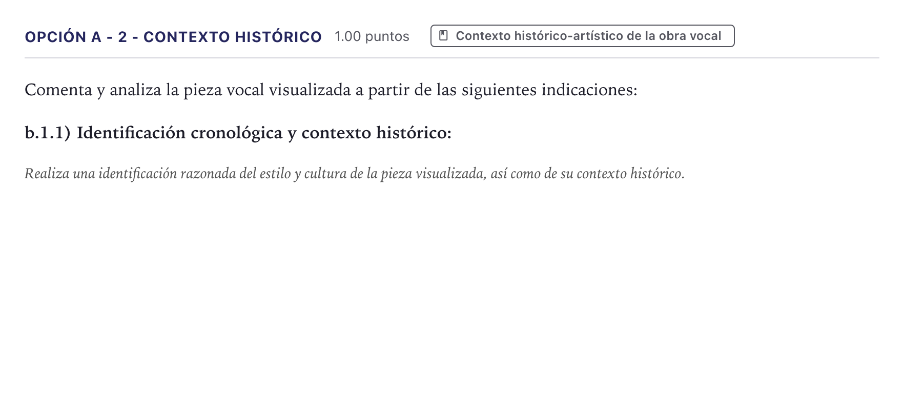 Enunciado: Opción A - 2 - Contexto histórico · Coro y Técnica Vocal II PAU Canarias Junio 2024