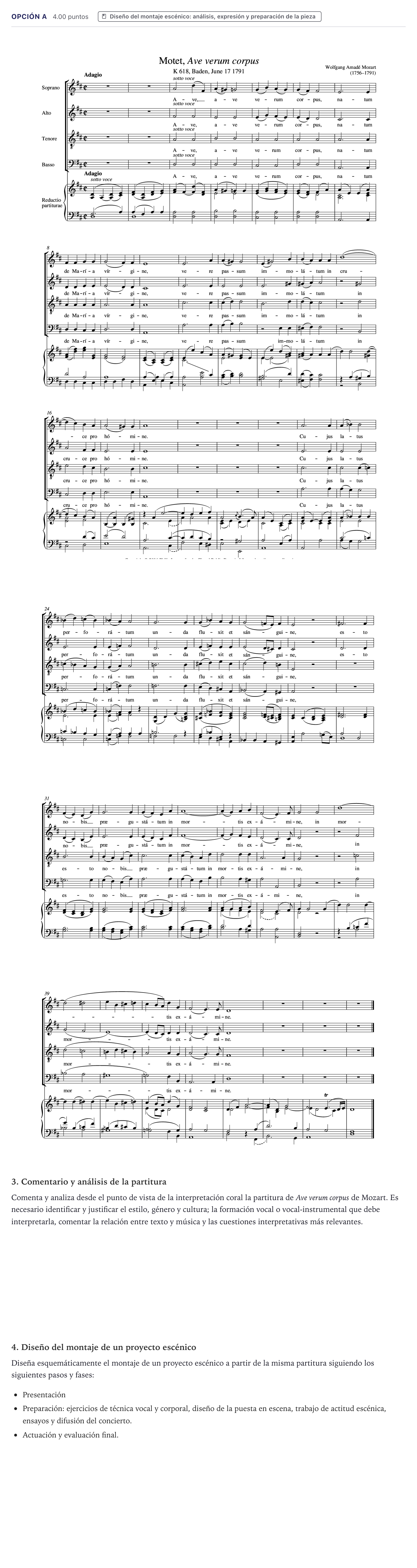 Enunciado: Opción A · Coro y Técnica Vocal II PAU Canarias Junio 2024
