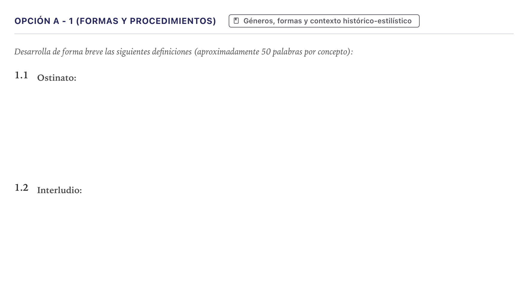 Enunciado: Opción A - 1 (Formas y procedimientos) · Análisis Musical II PAU Canarias Julio 2024