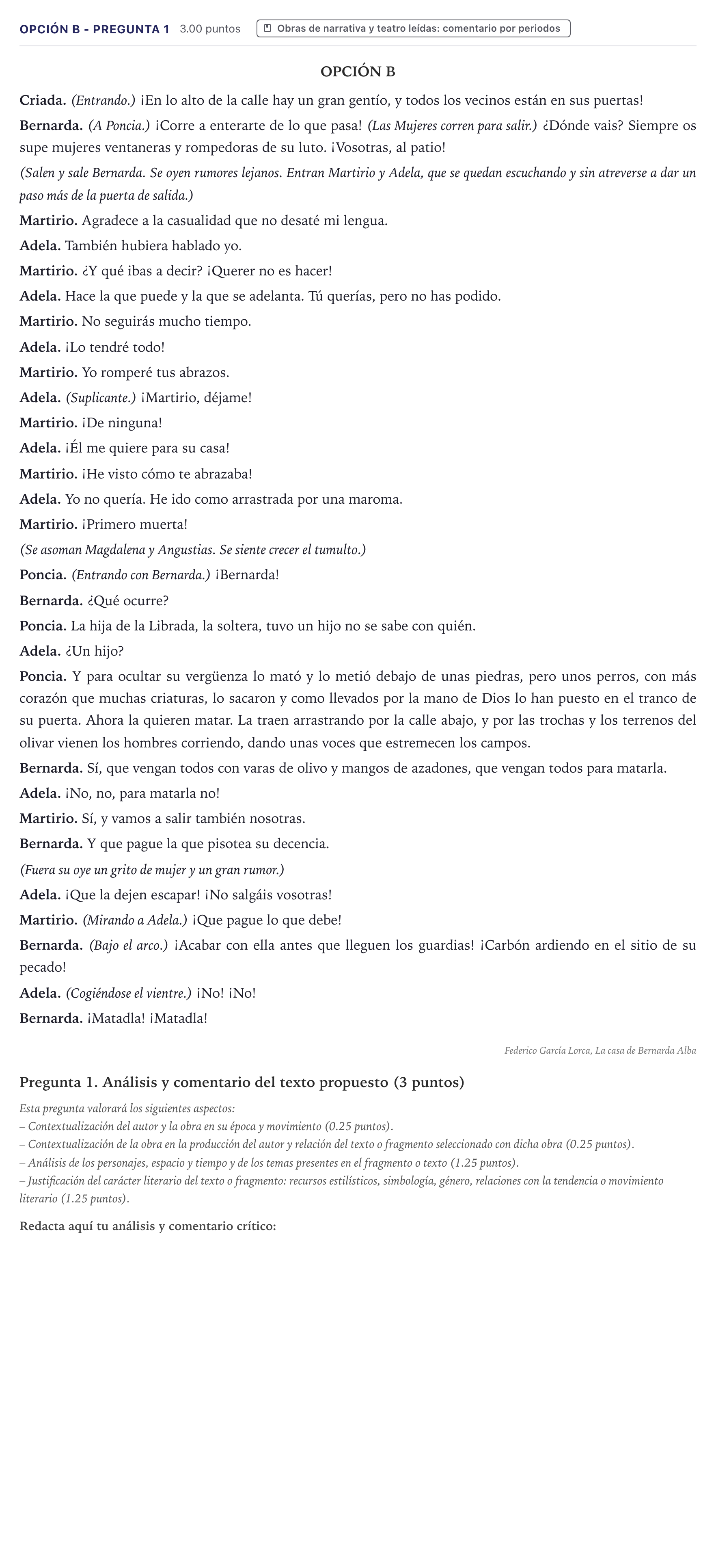 Enunciado: Opción B - Pregunta 1 · Lengua Castellana y Literatura II PAU Canarias Julio 2024