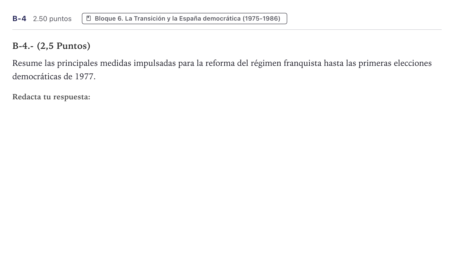 Enunciado: Ejercicio B-4 · Historia de España PAU Canarias Julio (Ciencias) 2024