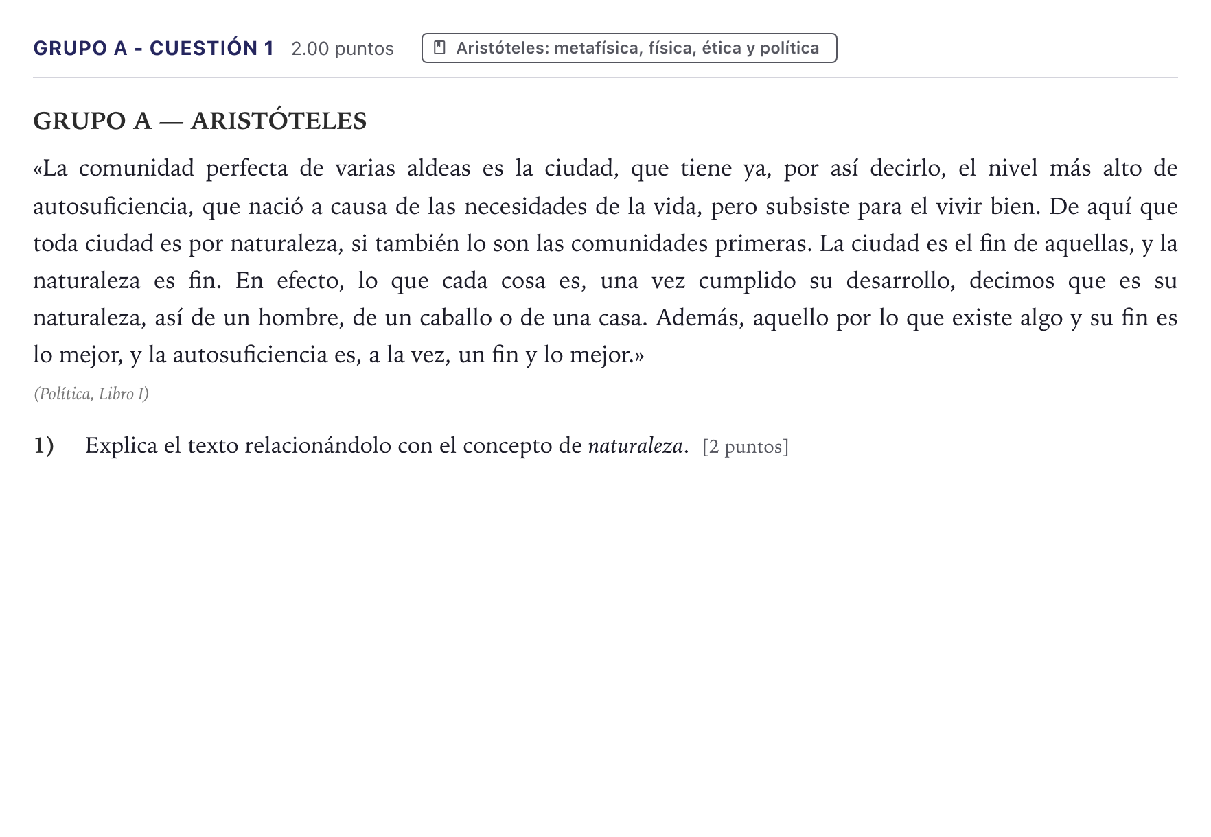 Enunciado: Ejercicio Grupo A - Cuestión 1 · Historia de la Filosofía PAU Canarias Julio 2024