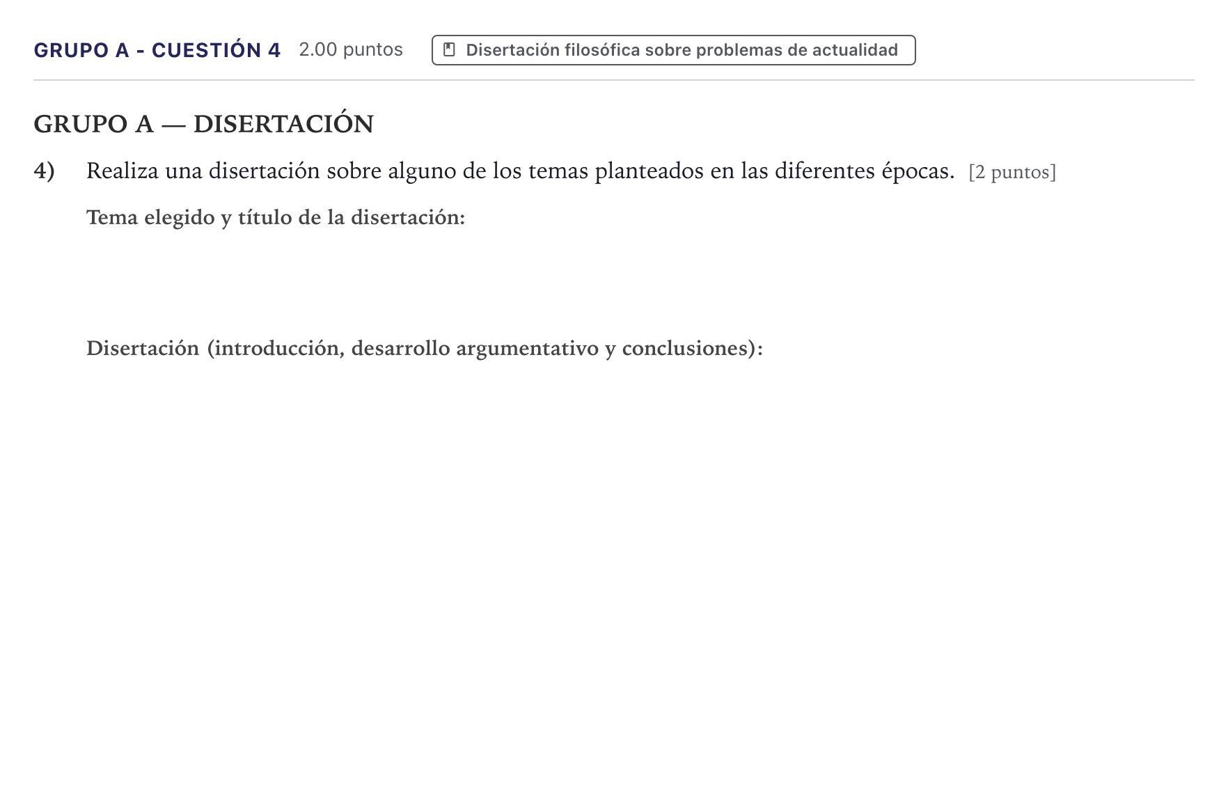 Enunciado: Ejercicio Grupo A - Cuestión 4 · Historia de la Filosofía PAU Canarias Julio 2024