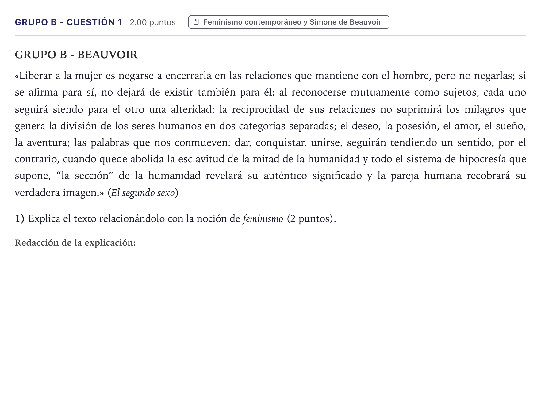 Enunciado: Ejercicio Grupo B - Cuestión 1 · Historia de la Filosofía PAU Canarias Julio 2024