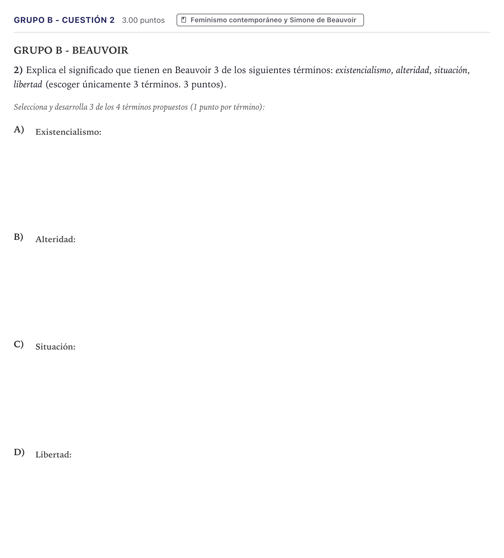 Enunciado: Ejercicio Grupo B - Cuestión 2 · Historia de la Filosofía PAU Canarias Julio 2024