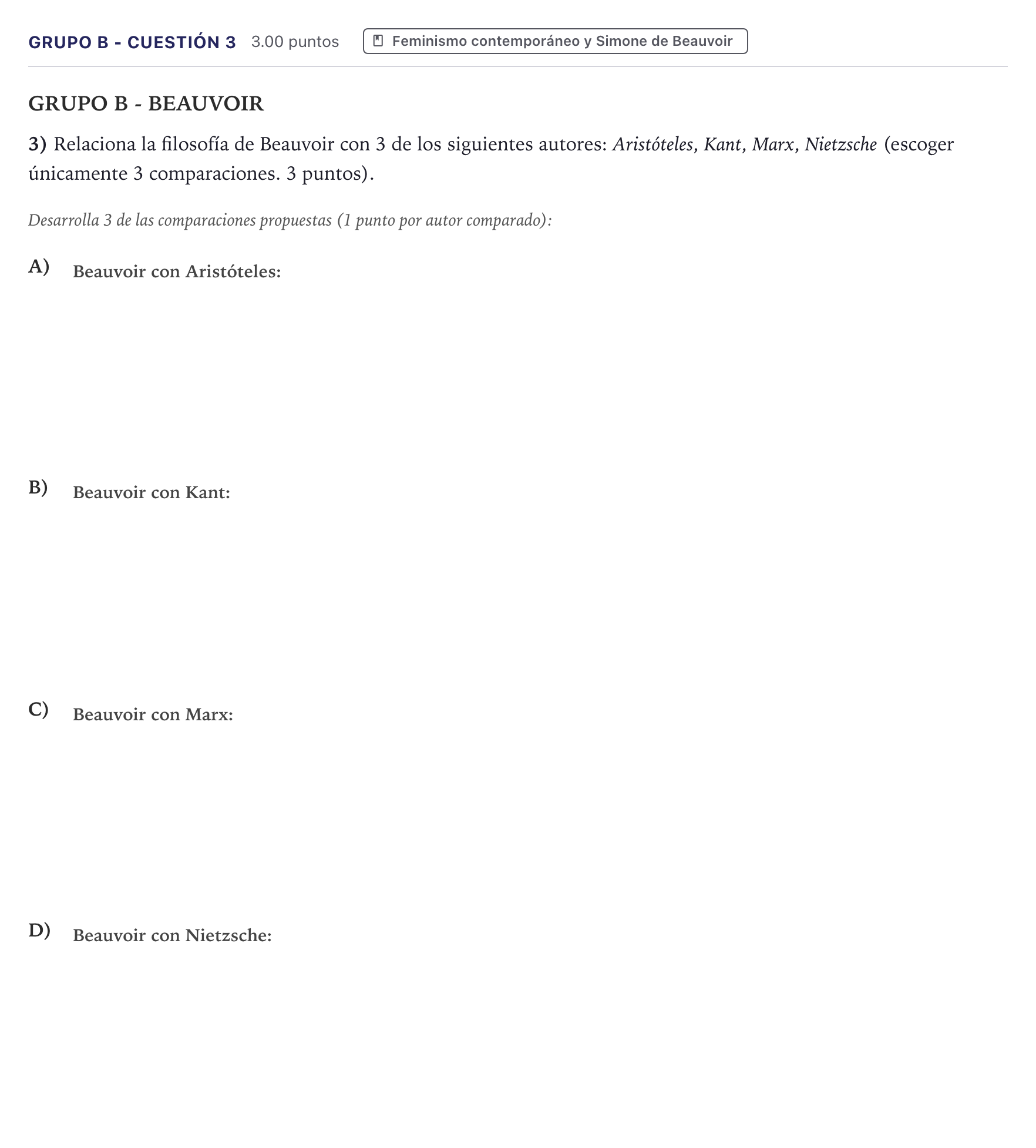 Enunciado: Ejercicio Grupo B - Cuestión 3 · Historia de la Filosofía PAU Canarias Julio 2024