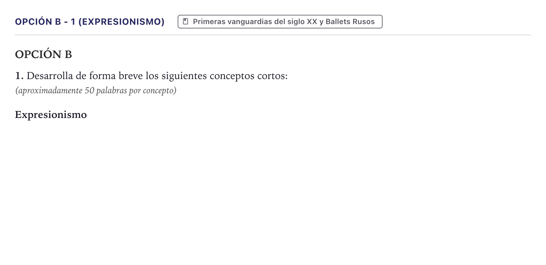 Enunciado: Opción B - 1 (Expresionismo) · Historia de la Música y la Danza PAU Canarias Julio 2024