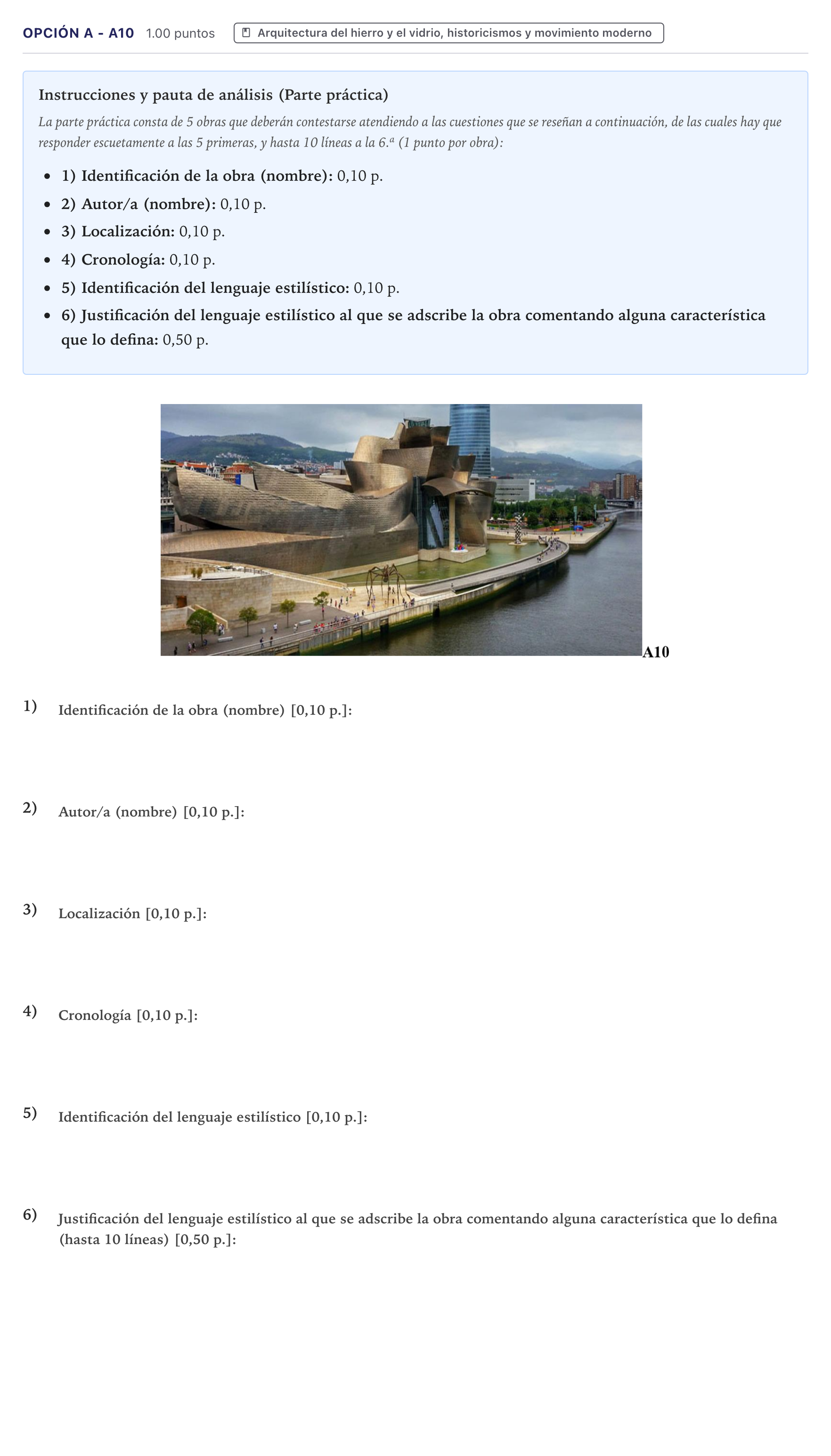 Enunciado: Opción A - A10 · Fundamentos Artísticos PAU Canarias Julio 2024