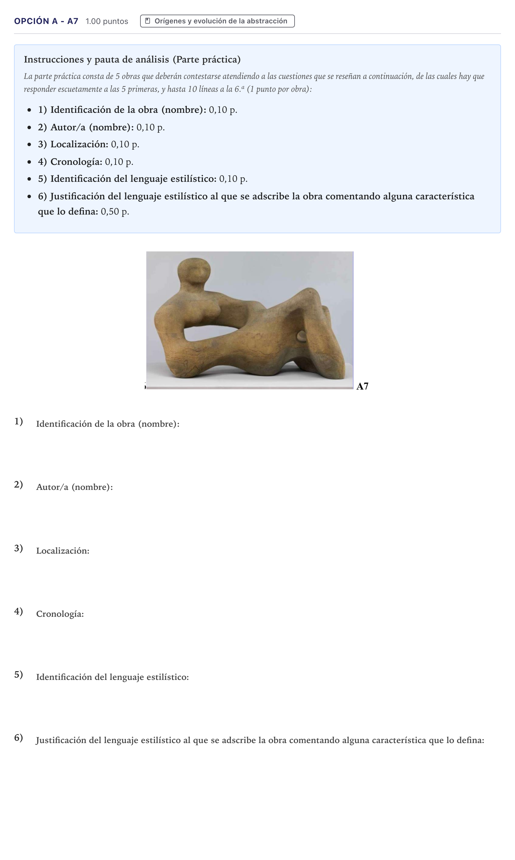 Enunciado: Opción A - A7 · Fundamentos Artísticos PAU Canarias Julio 2024