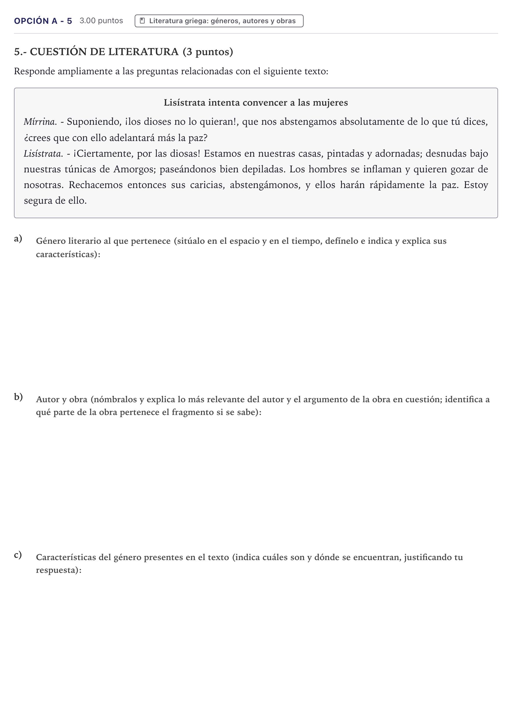 Enunciado: Opción A - 5 · Griego II PAU Canarias Julio 2024
