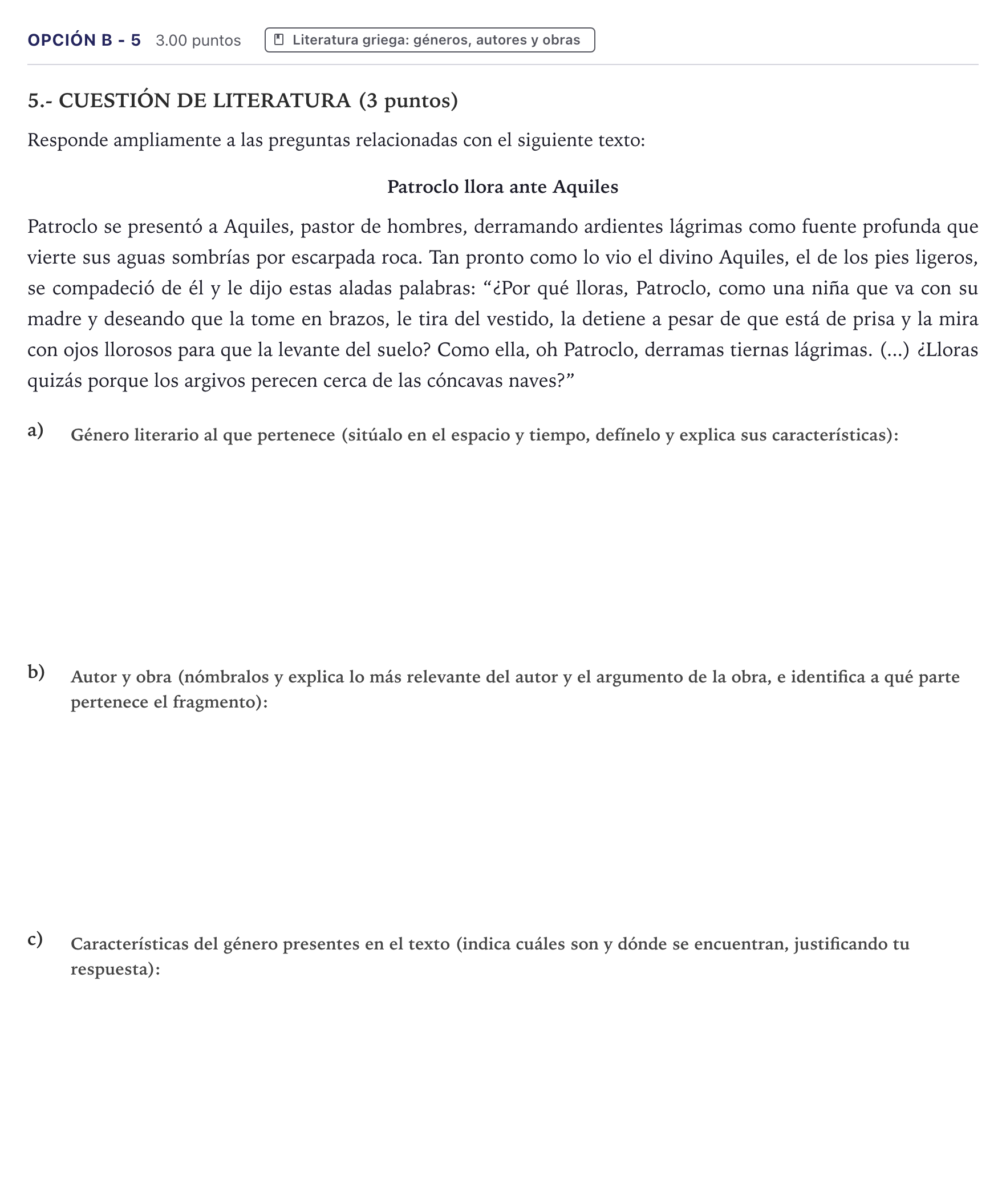 Enunciado: Opción B - 5 · Griego II PAU Canarias Julio 2024