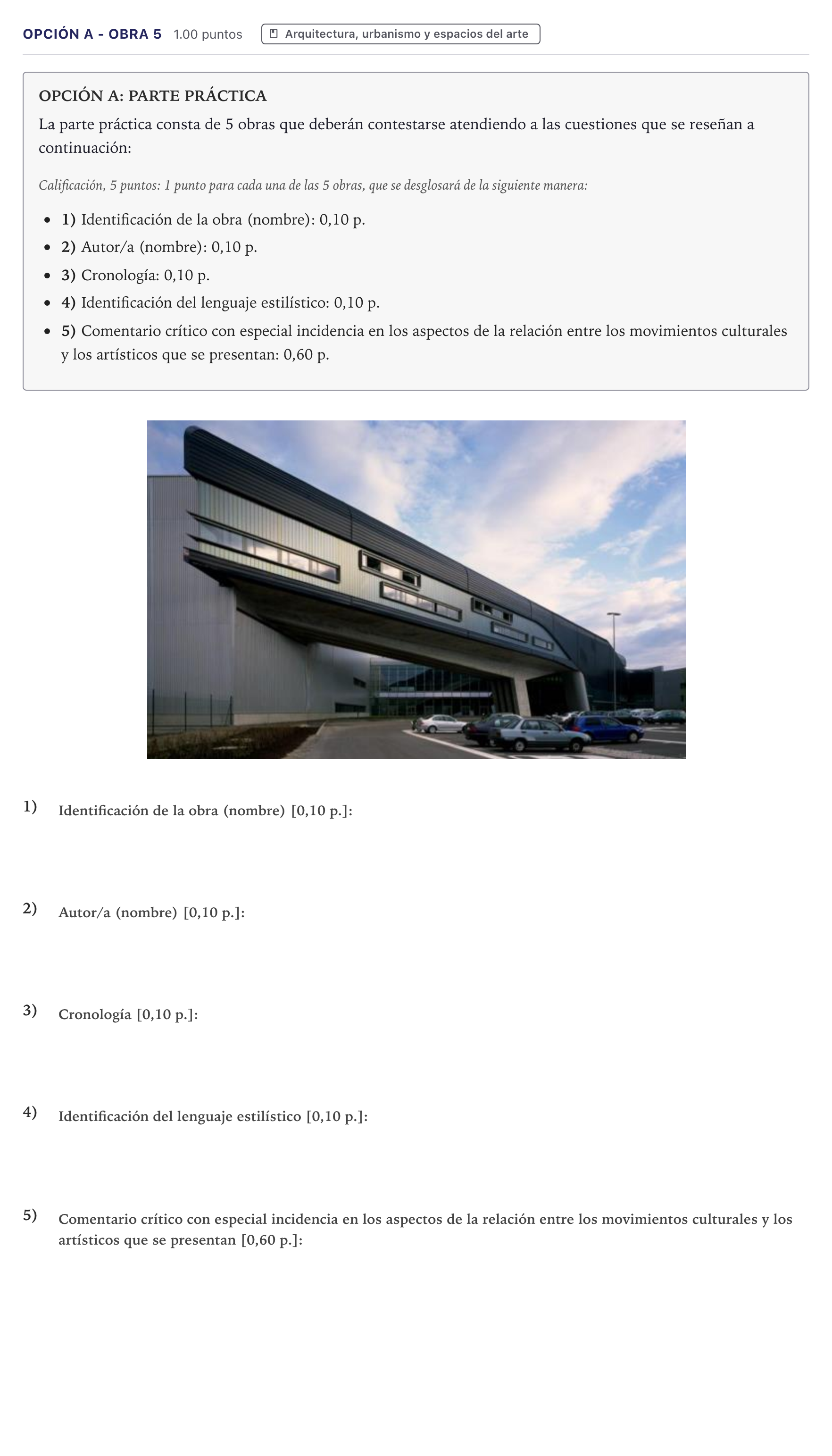 Enunciado: Opción A - Obra 5 · Movimientos Culturales y Artísticos PAU Canarias Julio 2024