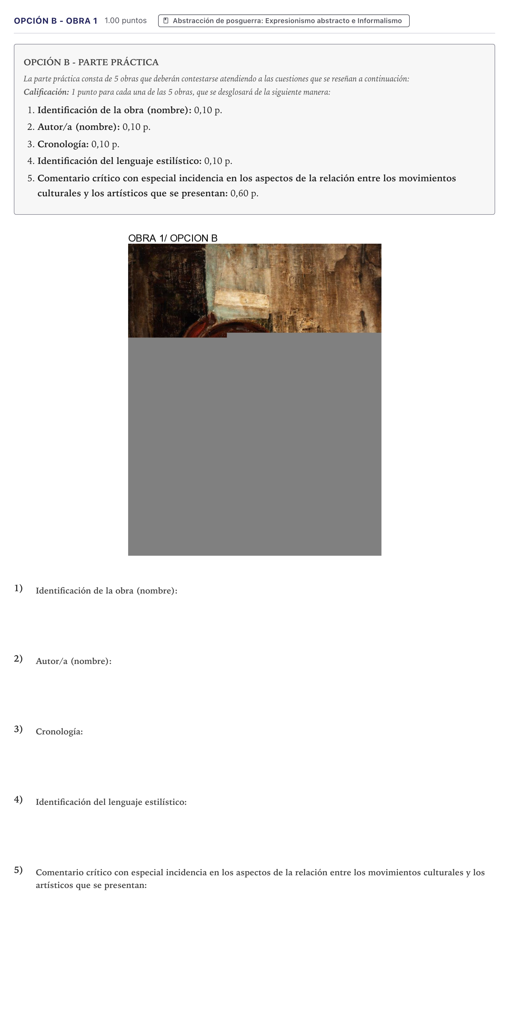 Enunciado: Opción B - Obra 1 · Movimientos Culturales y Artísticos PAU Canarias Julio 2024