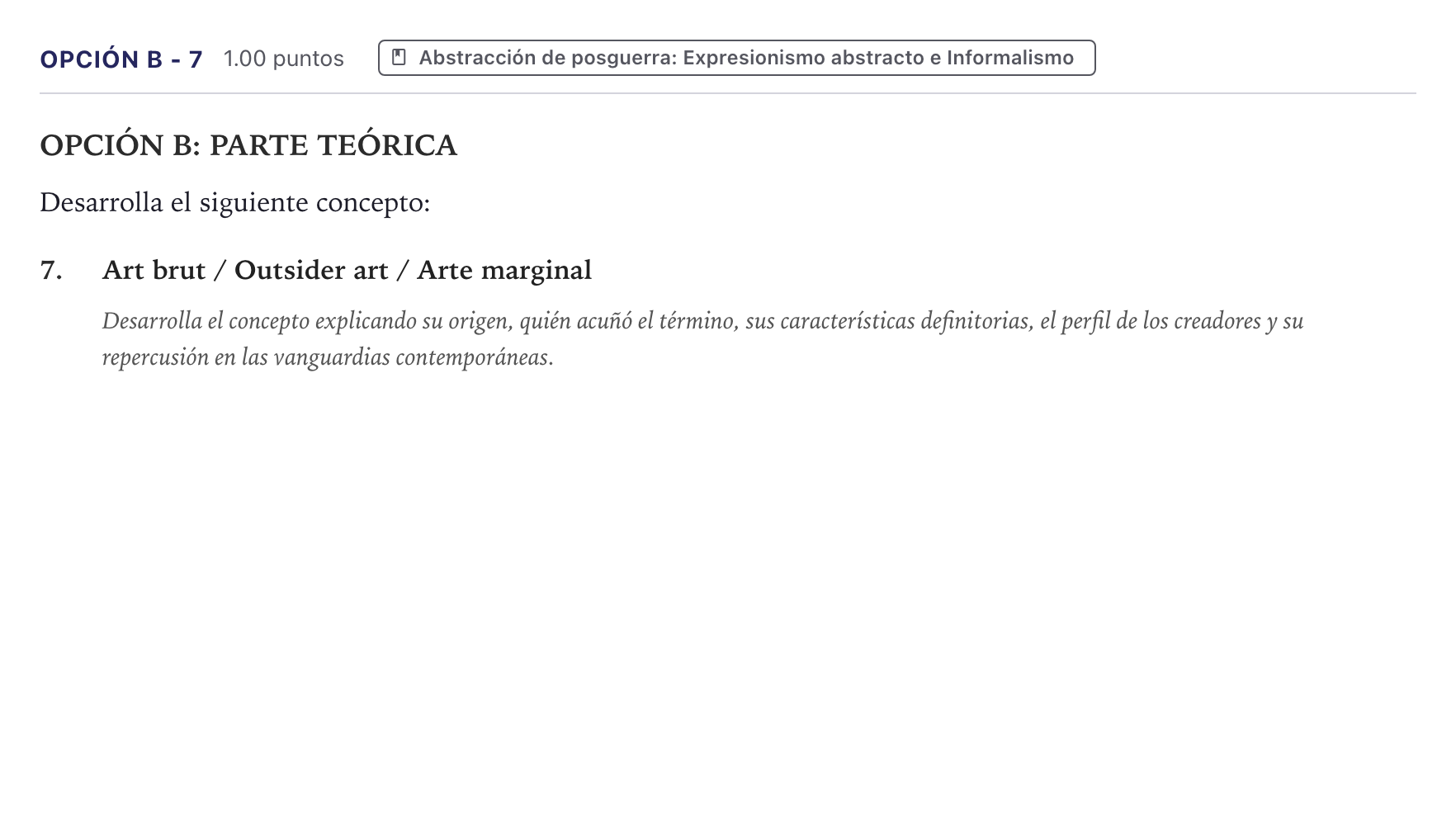 Enunciado: Opción B - 7 · Movimientos Culturales y Artísticos PAU Canarias Julio 2024