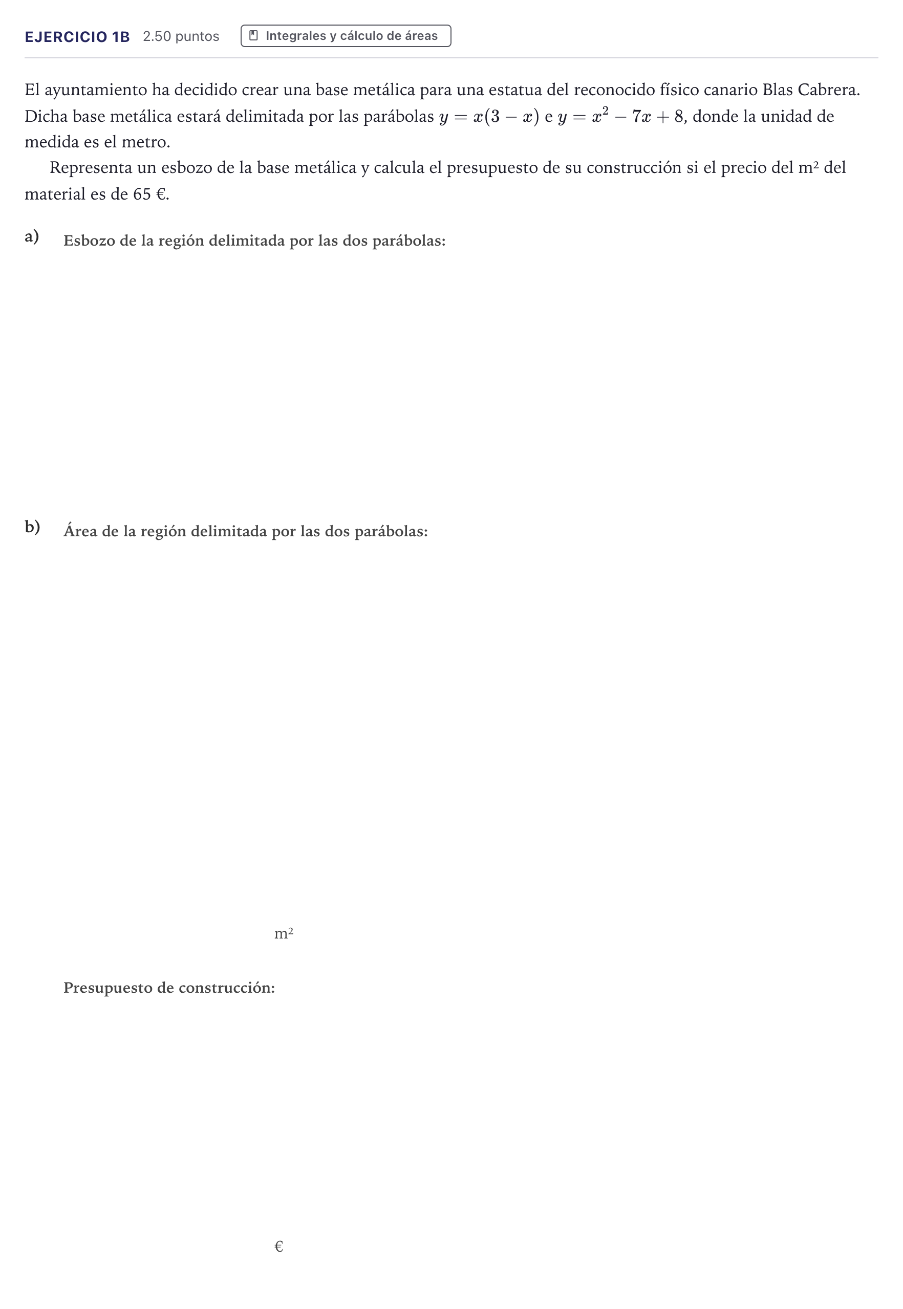 Enunciado: Ejercicio 1B · Matemáticas II PAU Canarias Julio 2024