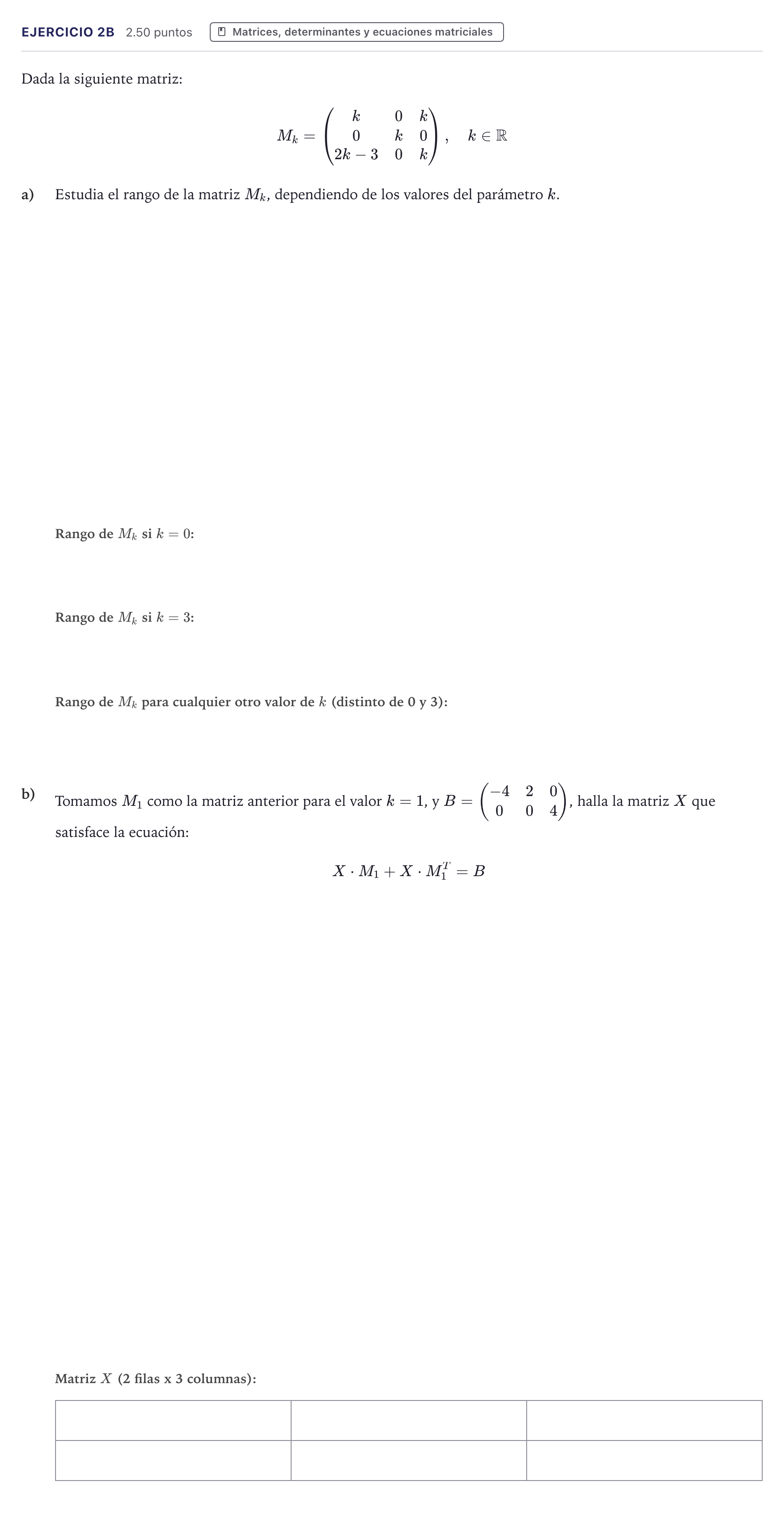 Enunciado: Ejercicio 2B · Matemáticas II PAU Canarias Julio 2024