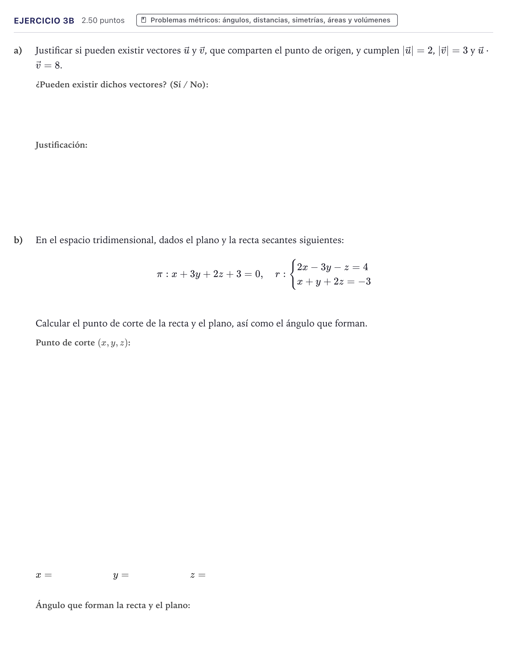 Enunciado: Ejercicio 3B · Matemáticas II PAU Canarias Julio 2024