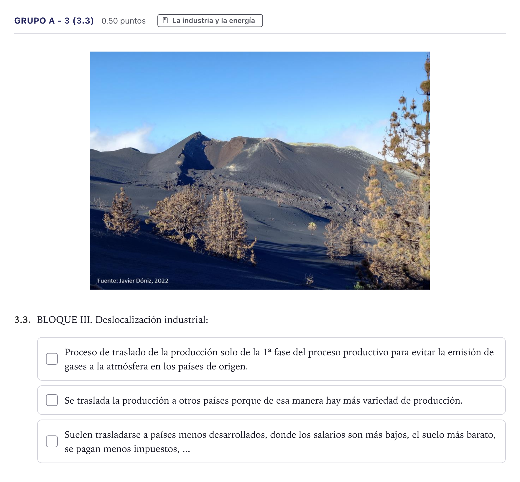 Enunciado: Ejercicio Grupo A - 3 (3.3) · Geografía PAU Canarias Julio 2024