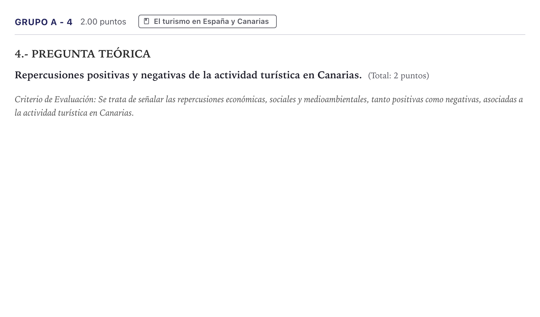 Enunciado: Ejercicio Grupo A - 4 · Geografía PAU Canarias Julio 2024