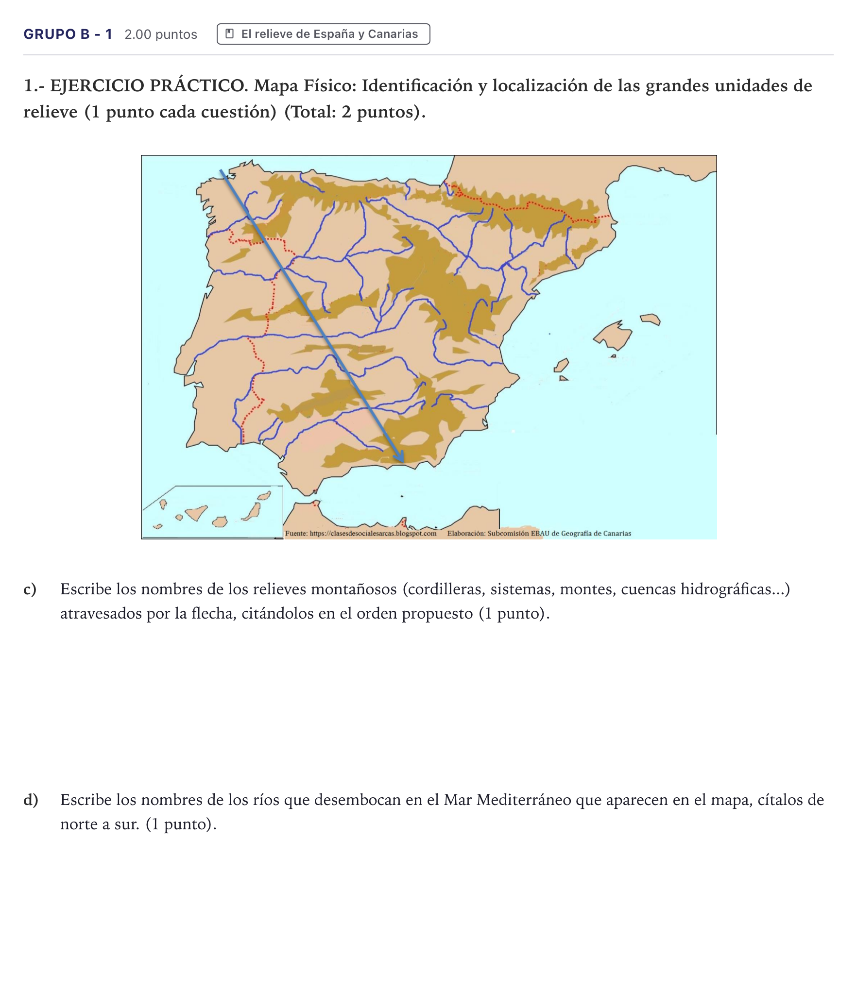 Enunciado: Ejercicio Grupo B - 1 · Geografía PAU Canarias Julio 2024