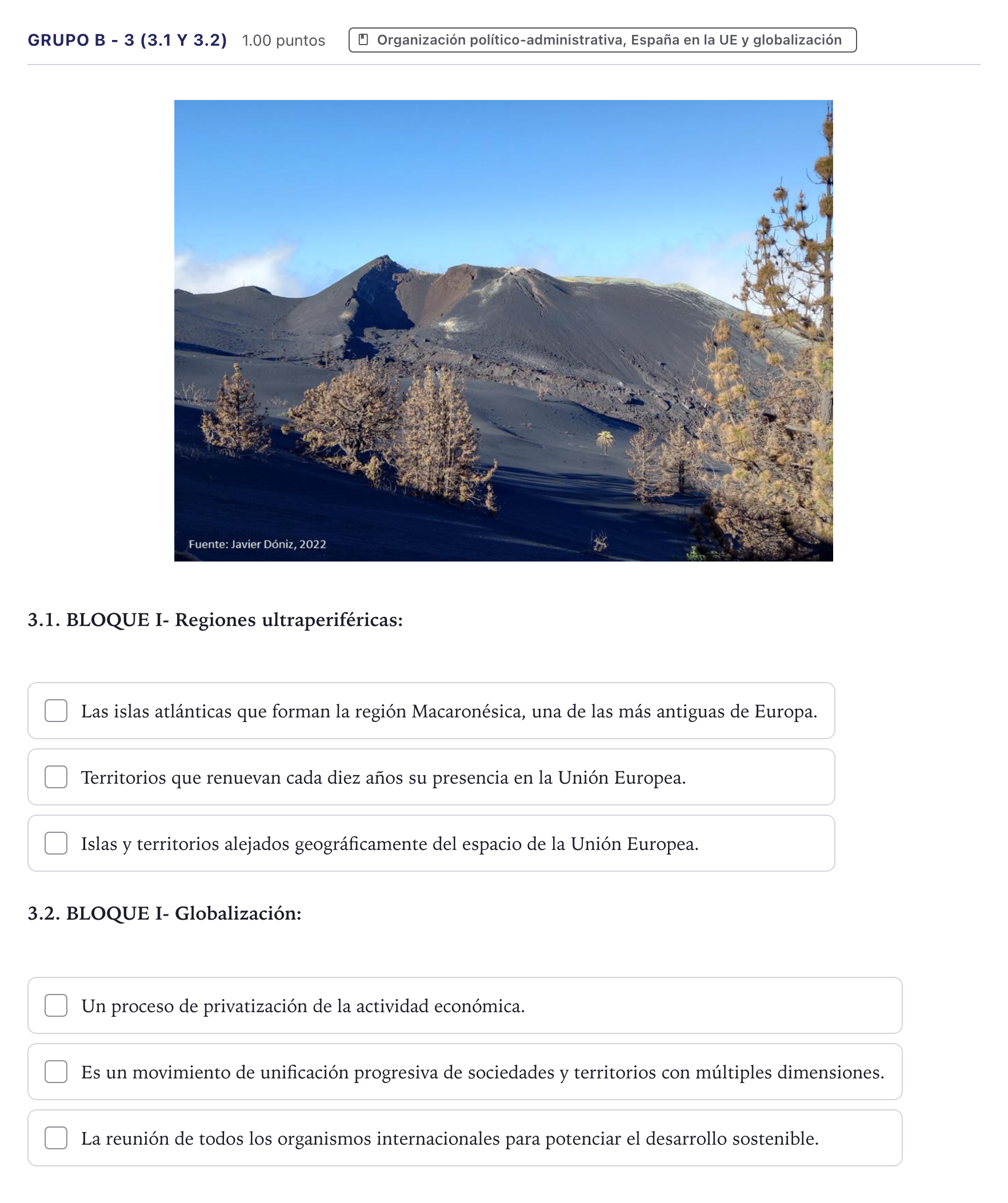 Enunciado: Ejercicio Grupo B - 3 (3.1 y 3.2) · Geografía PAU Canarias Julio 2024