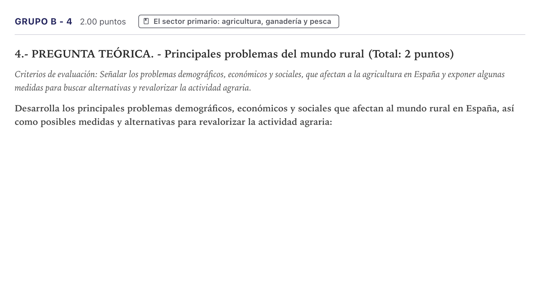 Enunciado: Ejercicio Grupo B - 4 · Geografía PAU Canarias Julio 2024