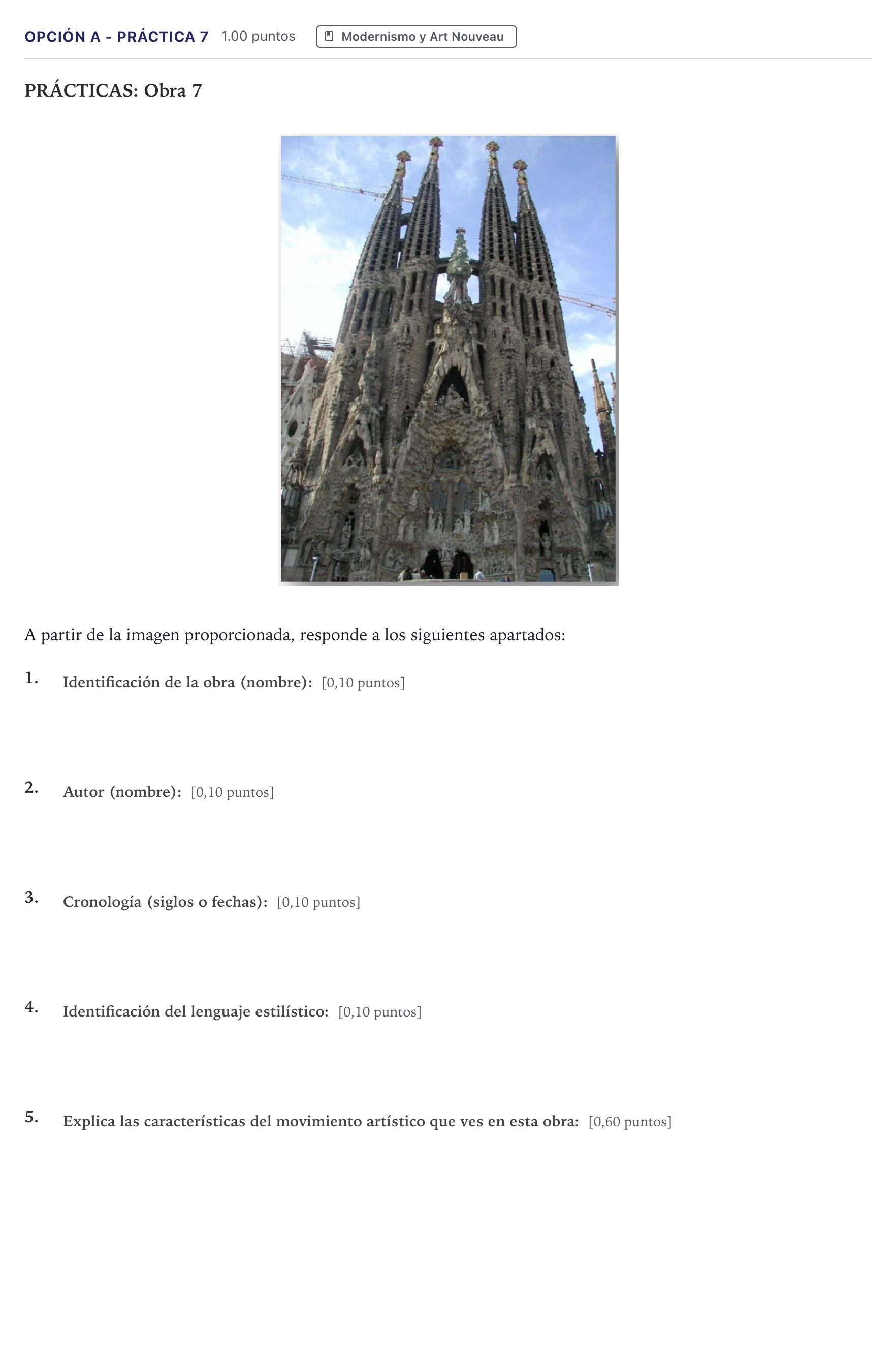 Enunciado: Opción A - Práctica 7 · Historia del Arte PAU Canarias Julio 2024