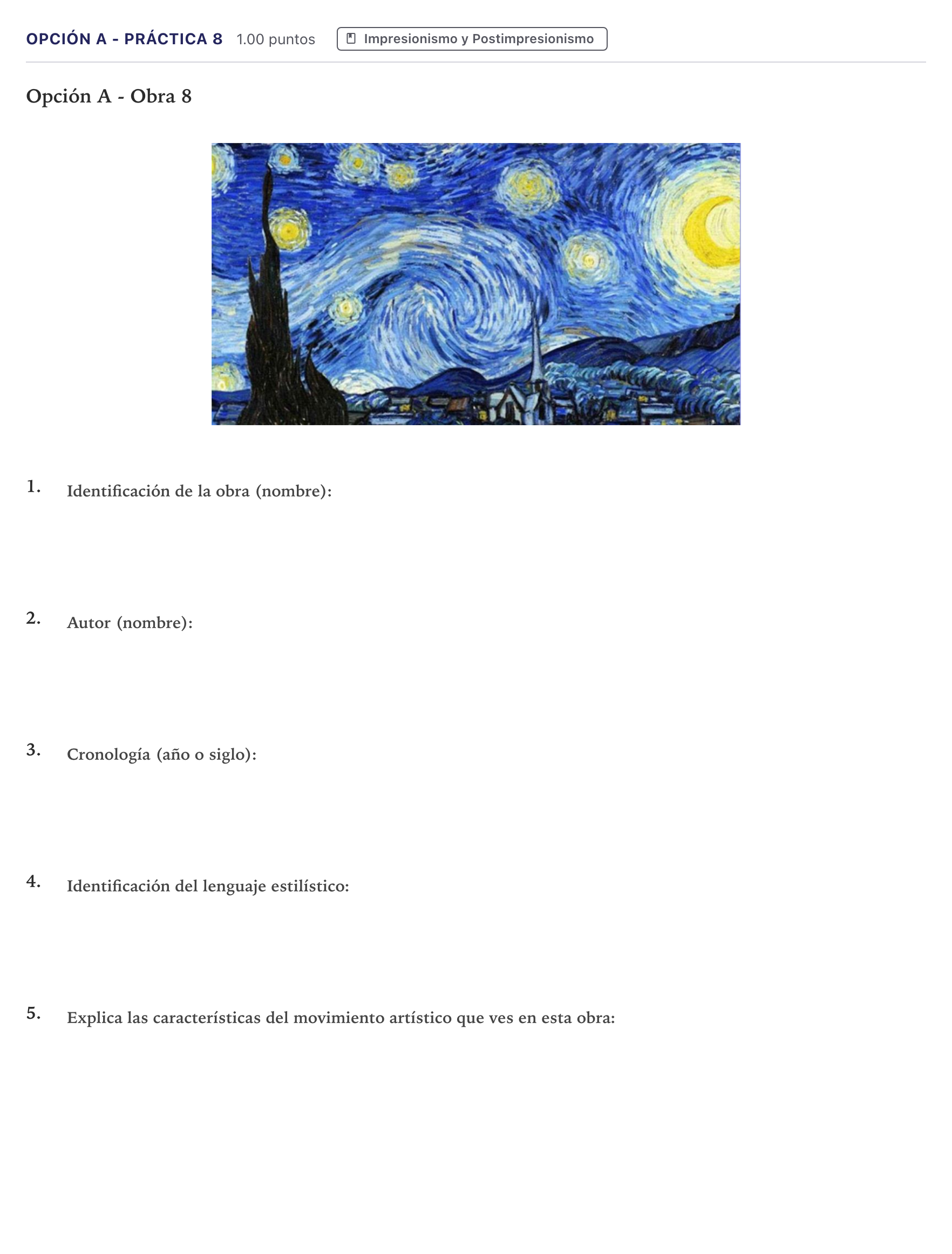 Enunciado: Opción A - Práctica 8 · Historia del Arte PAU Canarias Julio 2024
