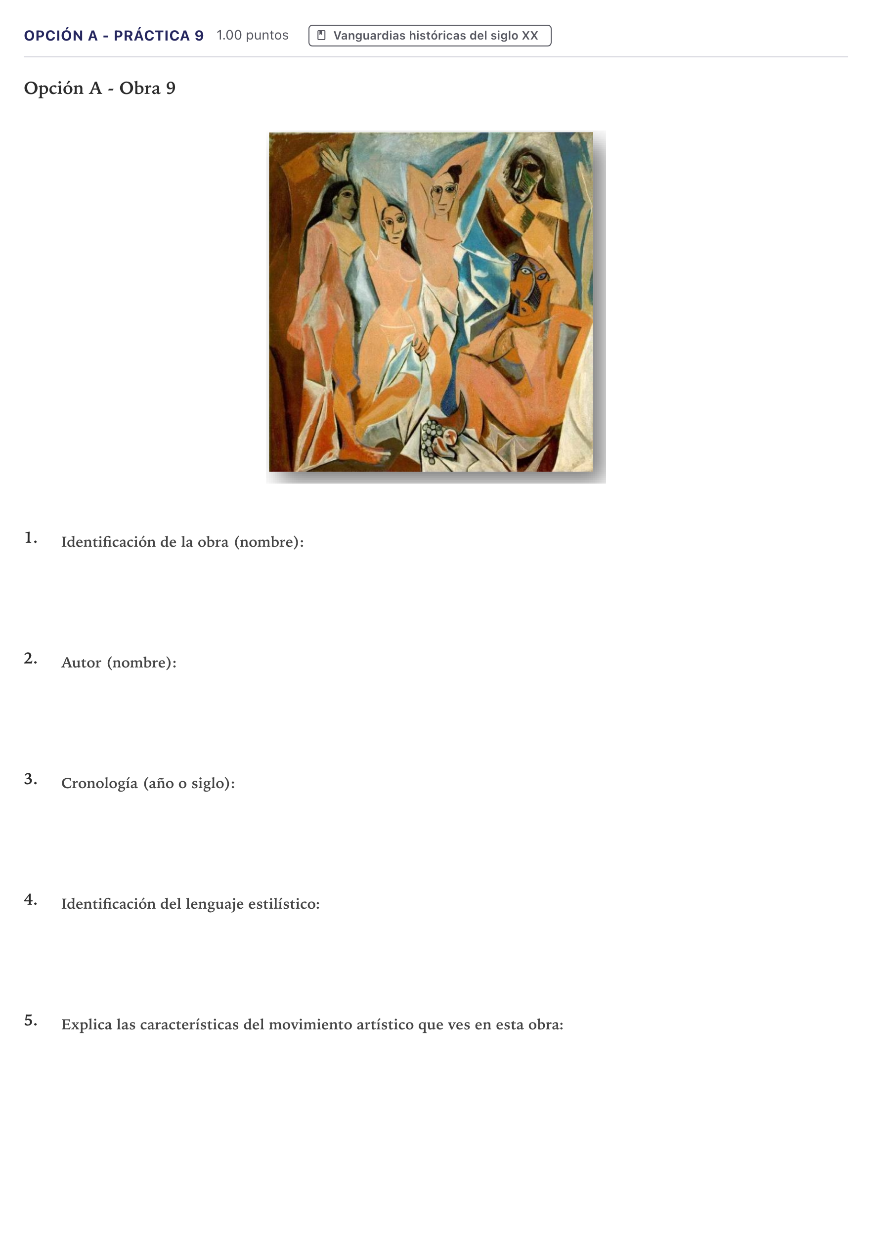 Enunciado: Opción A - Práctica 9 · Historia del Arte PAU Canarias Julio 2024