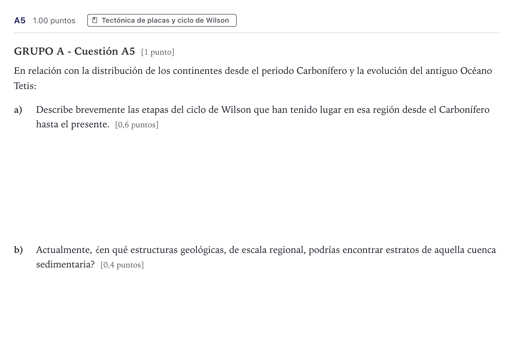 Enunciado: Ejercicio A5 · Geología PAU Canarias Julio (Ciencias) 2024