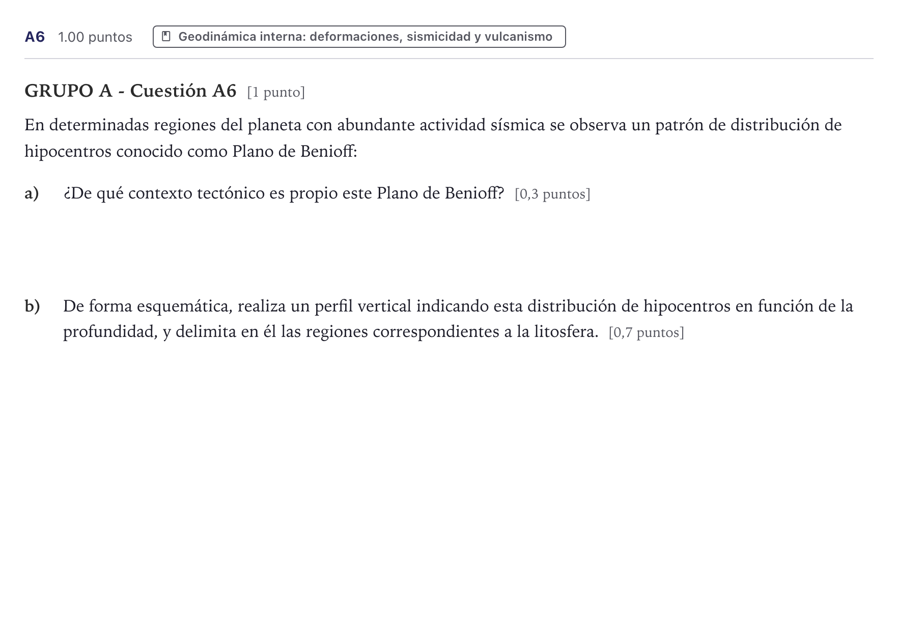 Enunciado: Ejercicio A6 · Geología PAU Canarias Julio (Ciencias) 2024