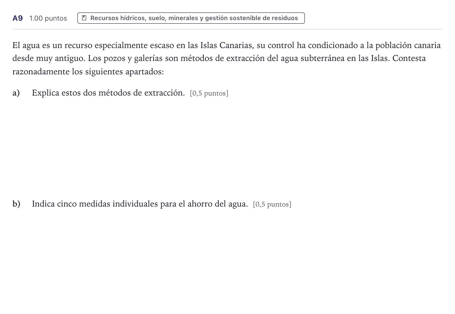 Enunciado: Ejercicio A9 · Geología PAU Canarias Julio (Ciencias) 2024