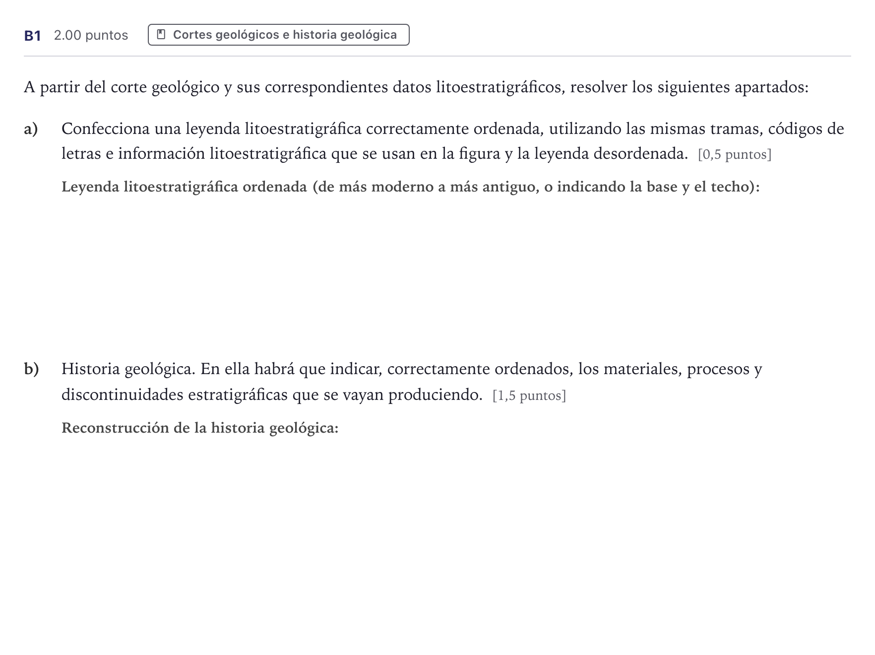 Enunciado: Ejercicio B1 · Geología PAU Canarias Julio (Ciencias) 2024