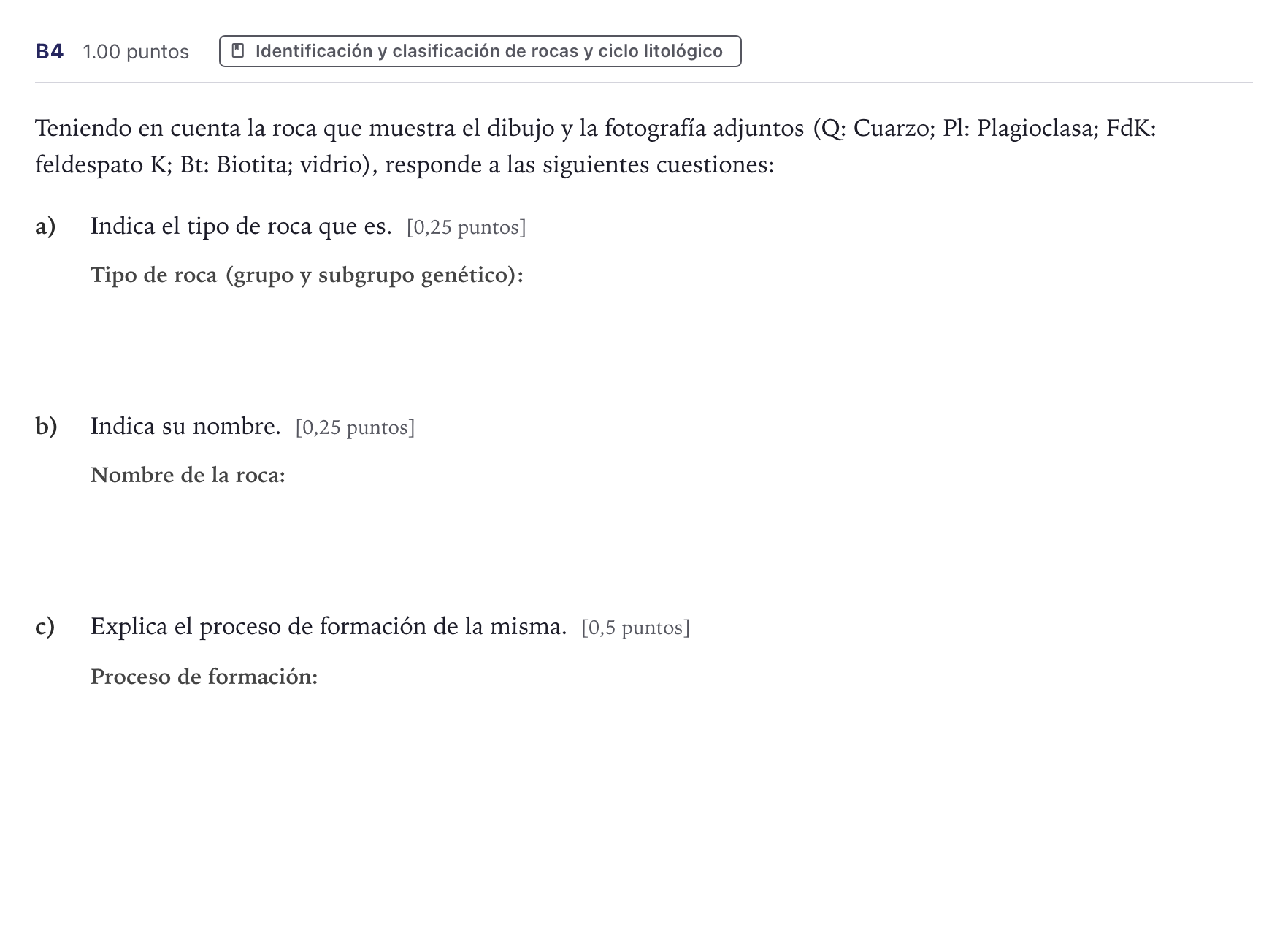 Enunciado: Ejercicio B4 · Geología PAU Canarias Julio (Ciencias) 2024