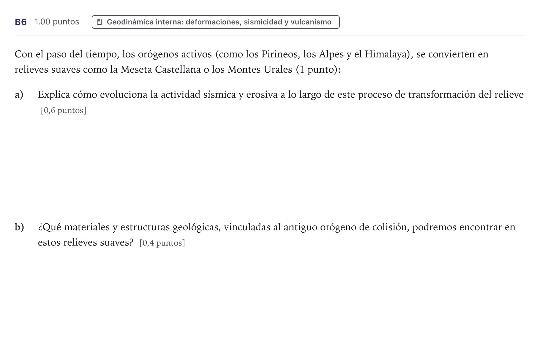 Enunciado: Ejercicio B6 · Geología PAU Canarias Julio (Ciencias) 2024