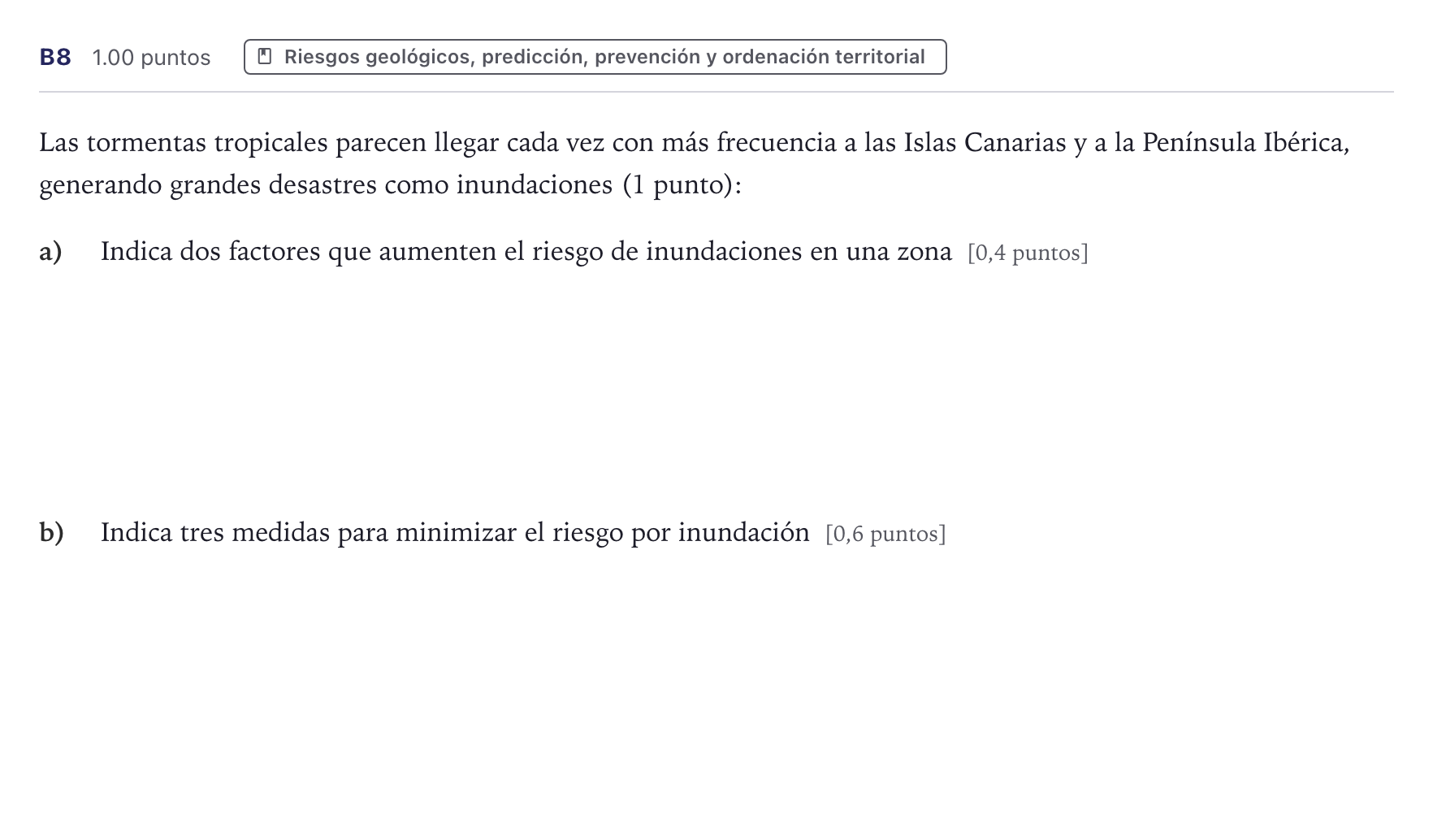 Enunciado: Ejercicio B8 · Geología PAU Canarias Julio (Ciencias) 2024