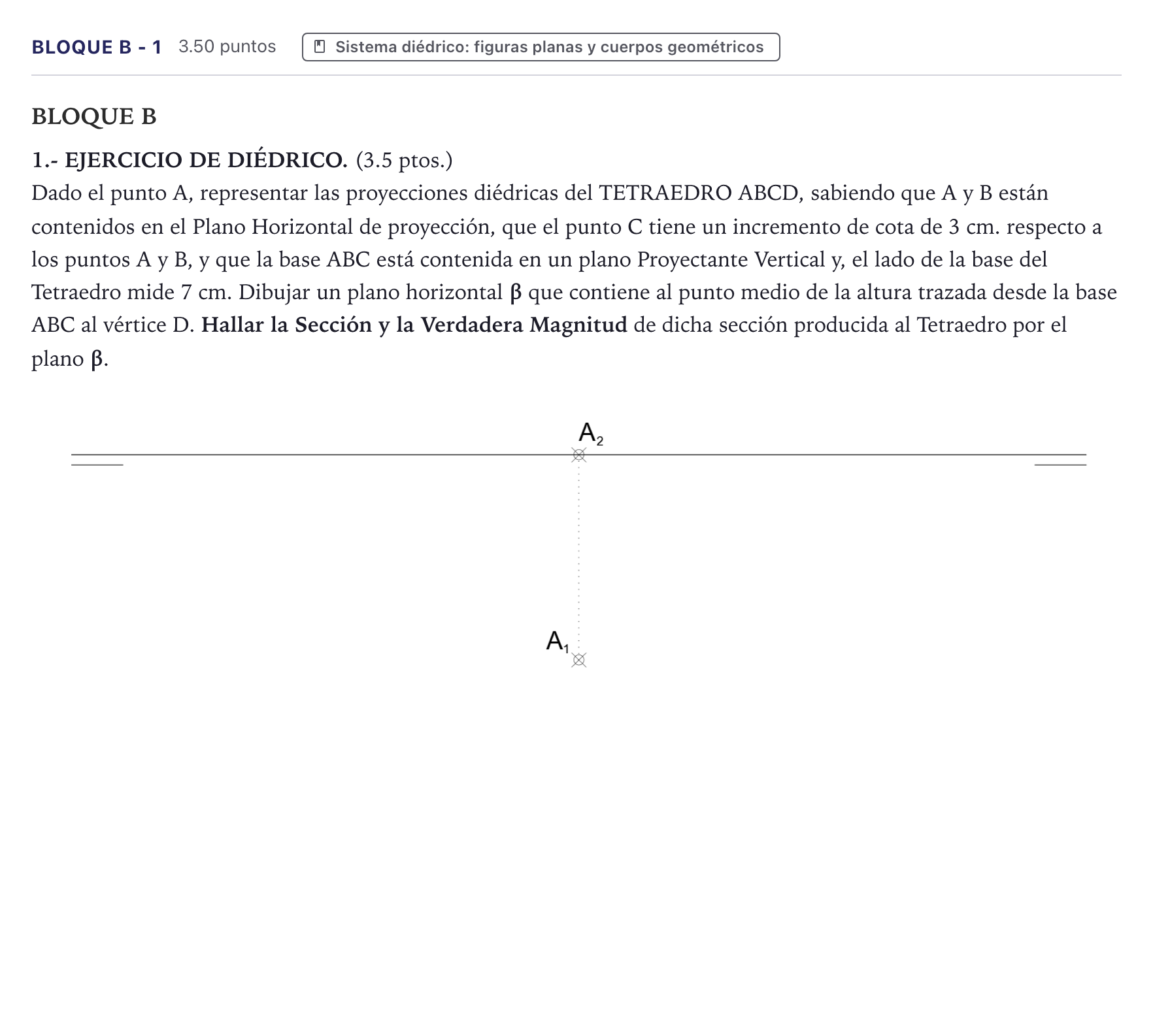 Enunciado: Bloque B - 1 · Dibujo técnico II PAU Canarias Julio 2024