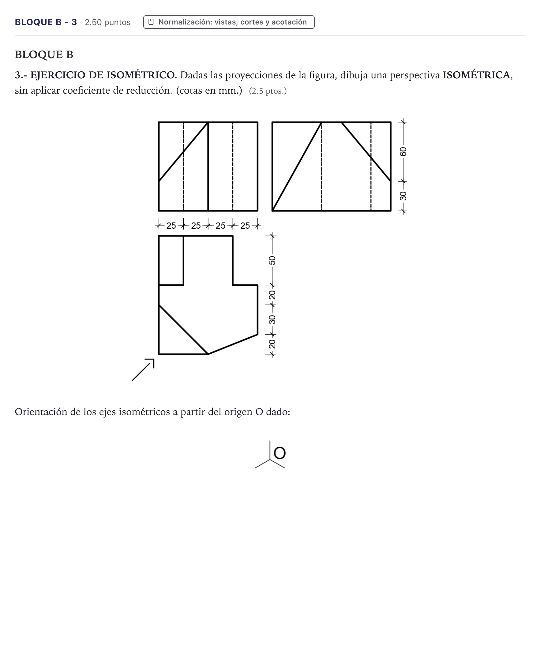 Enunciado: Bloque B - 3 · Dibujo técnico II PAU Canarias Julio 2024