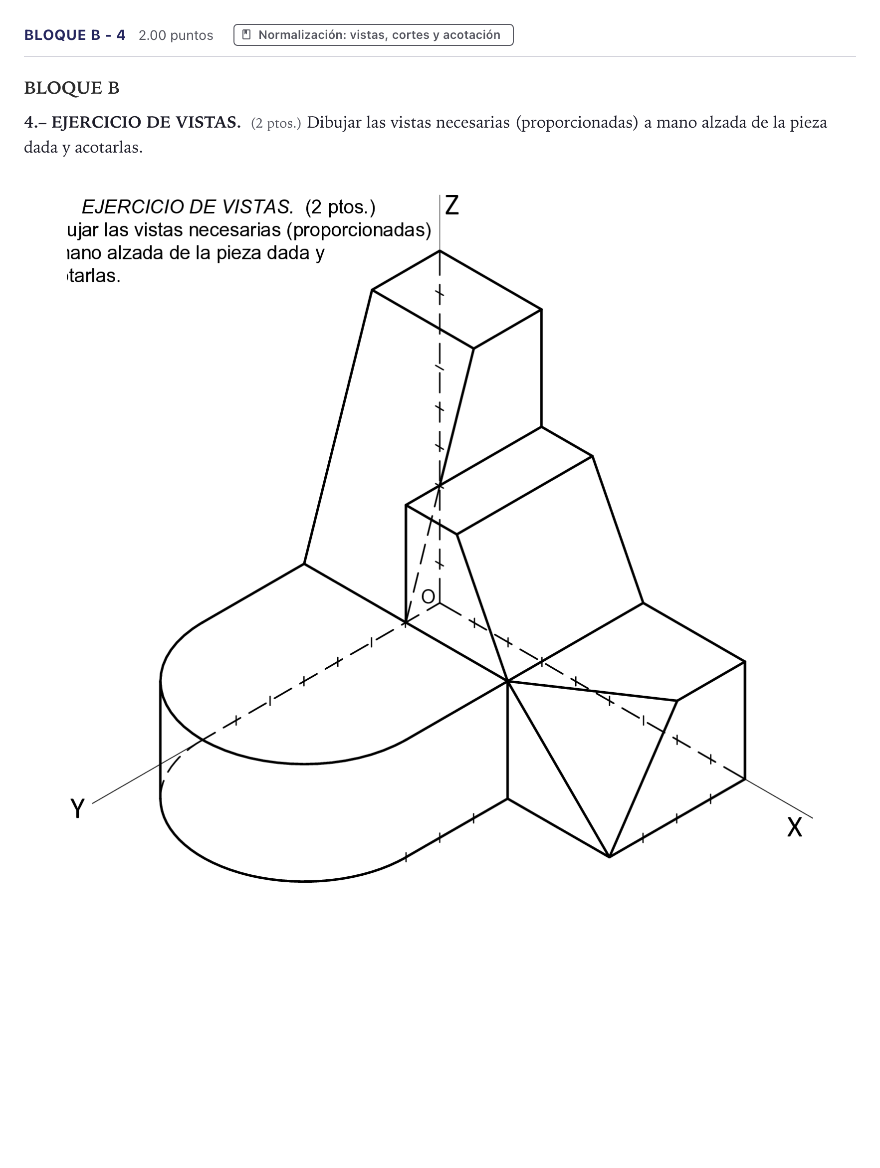 Enunciado: Bloque B - 4 · Dibujo técnico II PAU Canarias Julio 2024