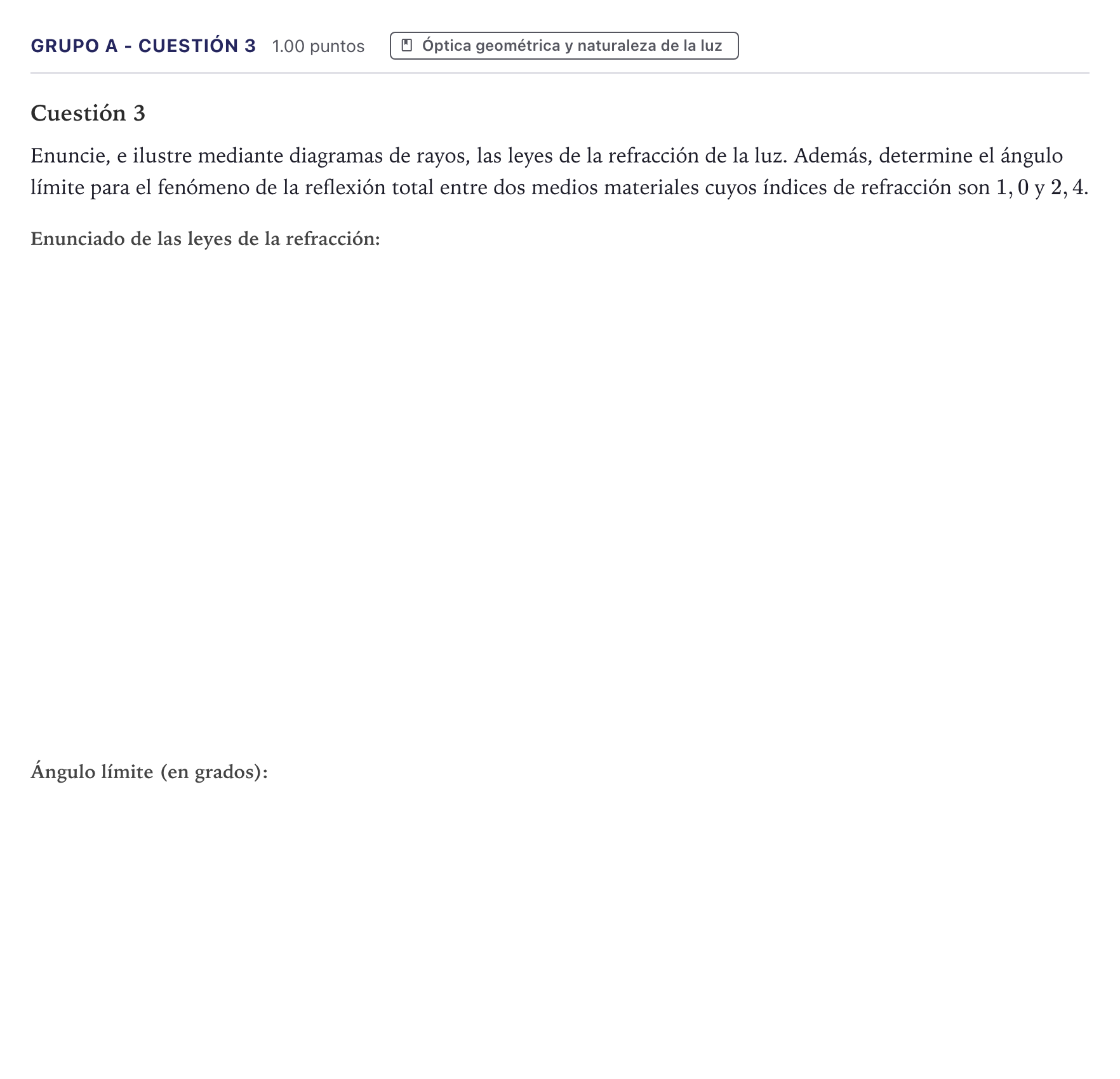 Enunciado: Ejercicio Grupo A - Cuestión 3 · Física PAU Canarias Julio 2024