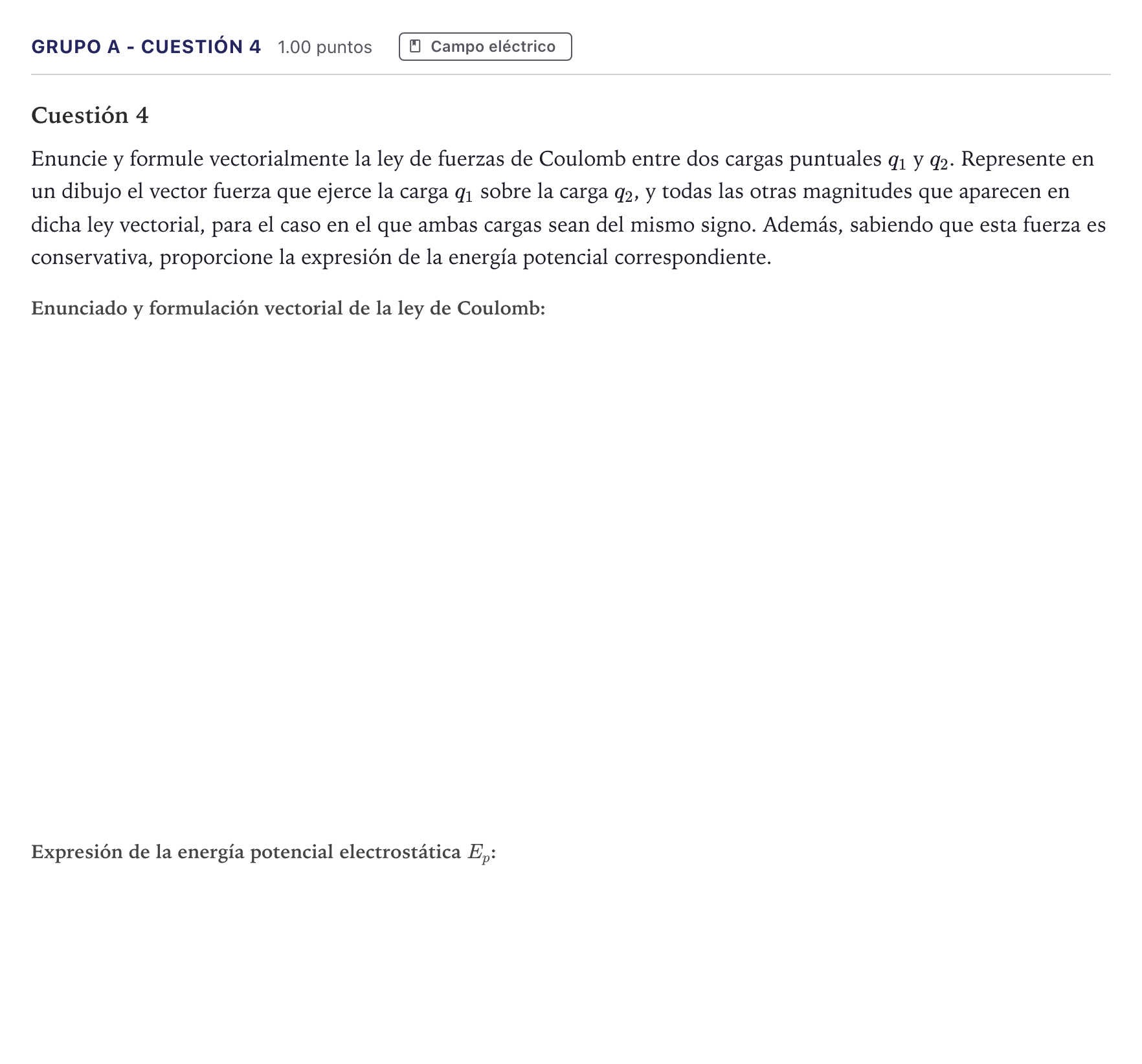 Enunciado: Ejercicio Grupo A - Cuestión 4 · Física PAU Canarias Julio 2024