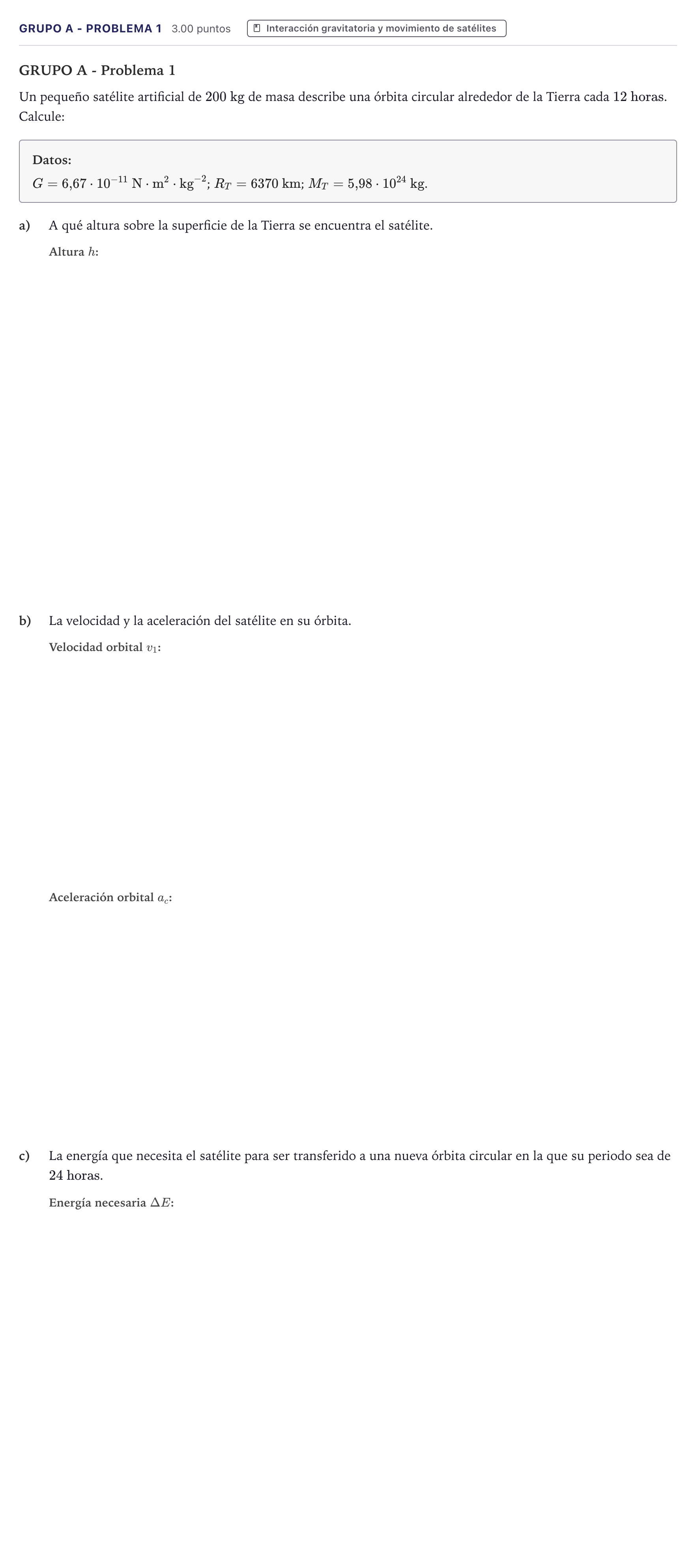 Enunciado: Ejercicio Grupo A - Problema 1 · Física PAU Canarias Julio 2024