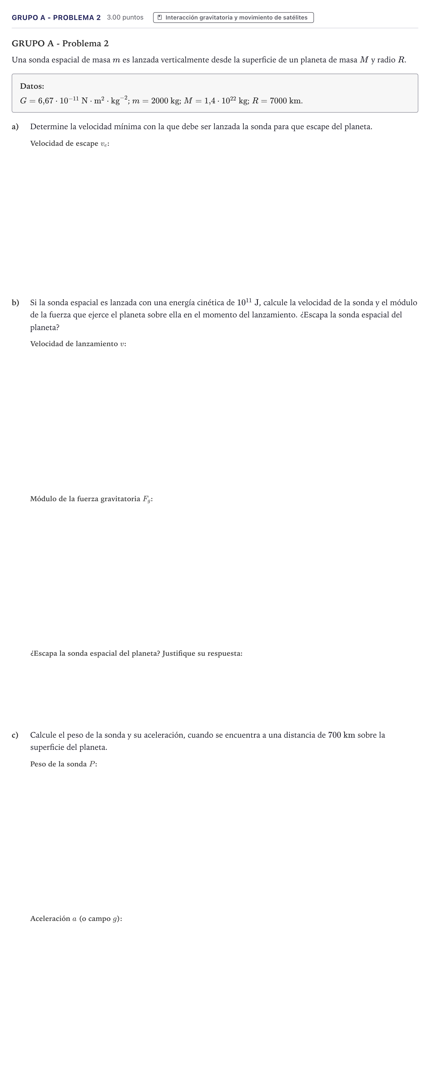 Enunciado: Ejercicio Grupo A - Problema 2 · Física PAU Canarias Julio 2024