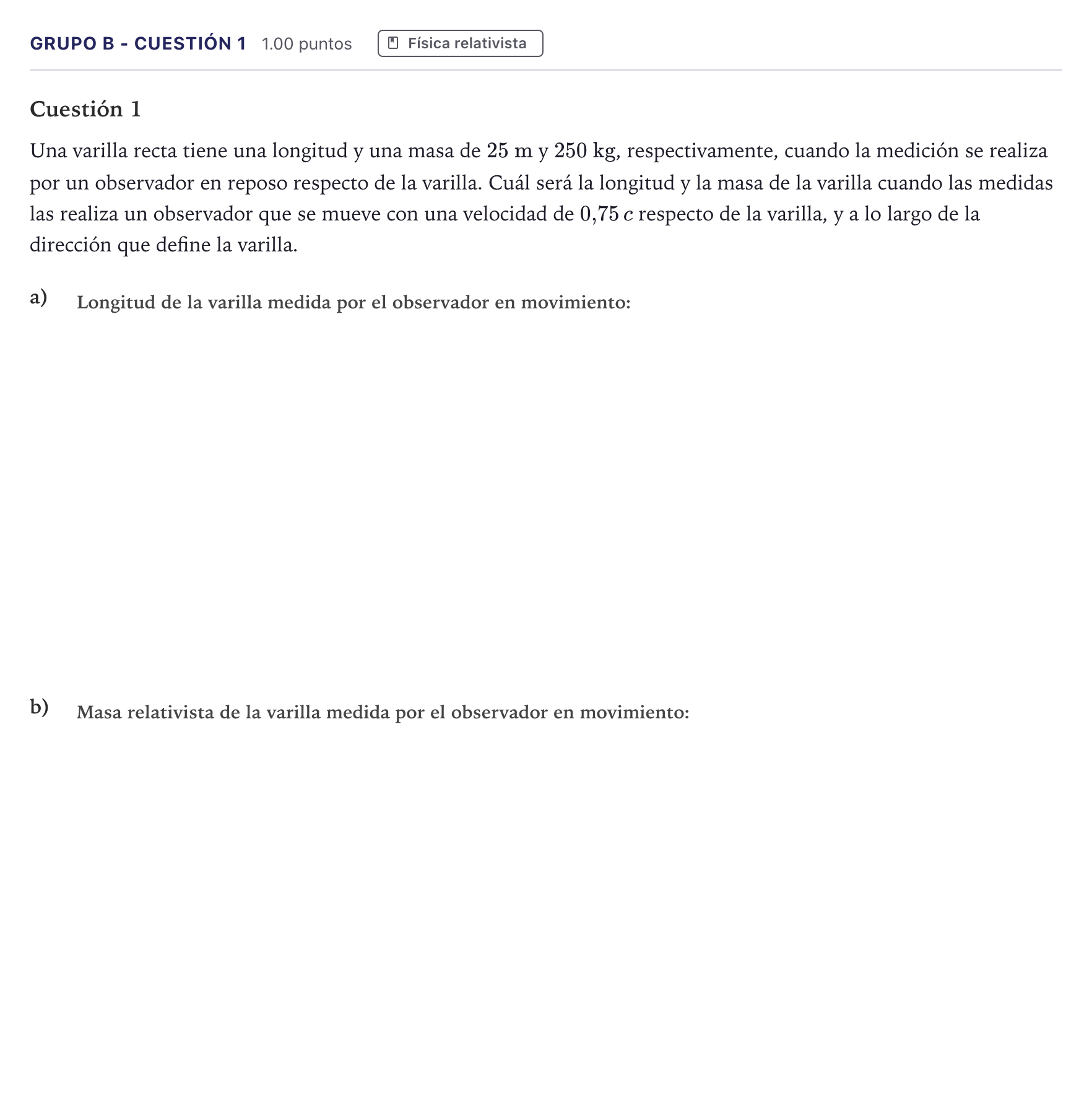Enunciado: Ejercicio Grupo B - Cuestión 1 · Física PAU Canarias Julio 2024