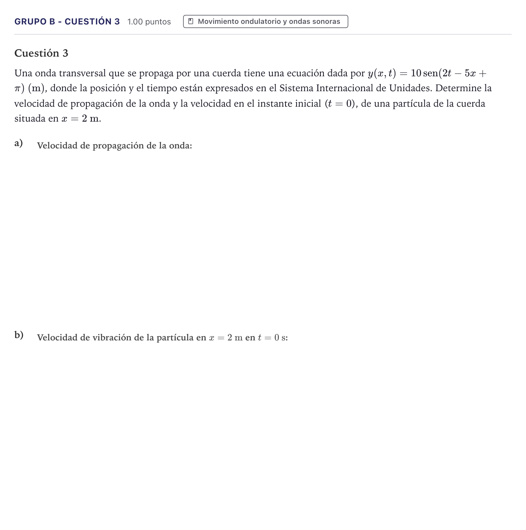 Enunciado: Ejercicio Grupo B - Cuestión 3 · Física PAU Canarias Julio 2024