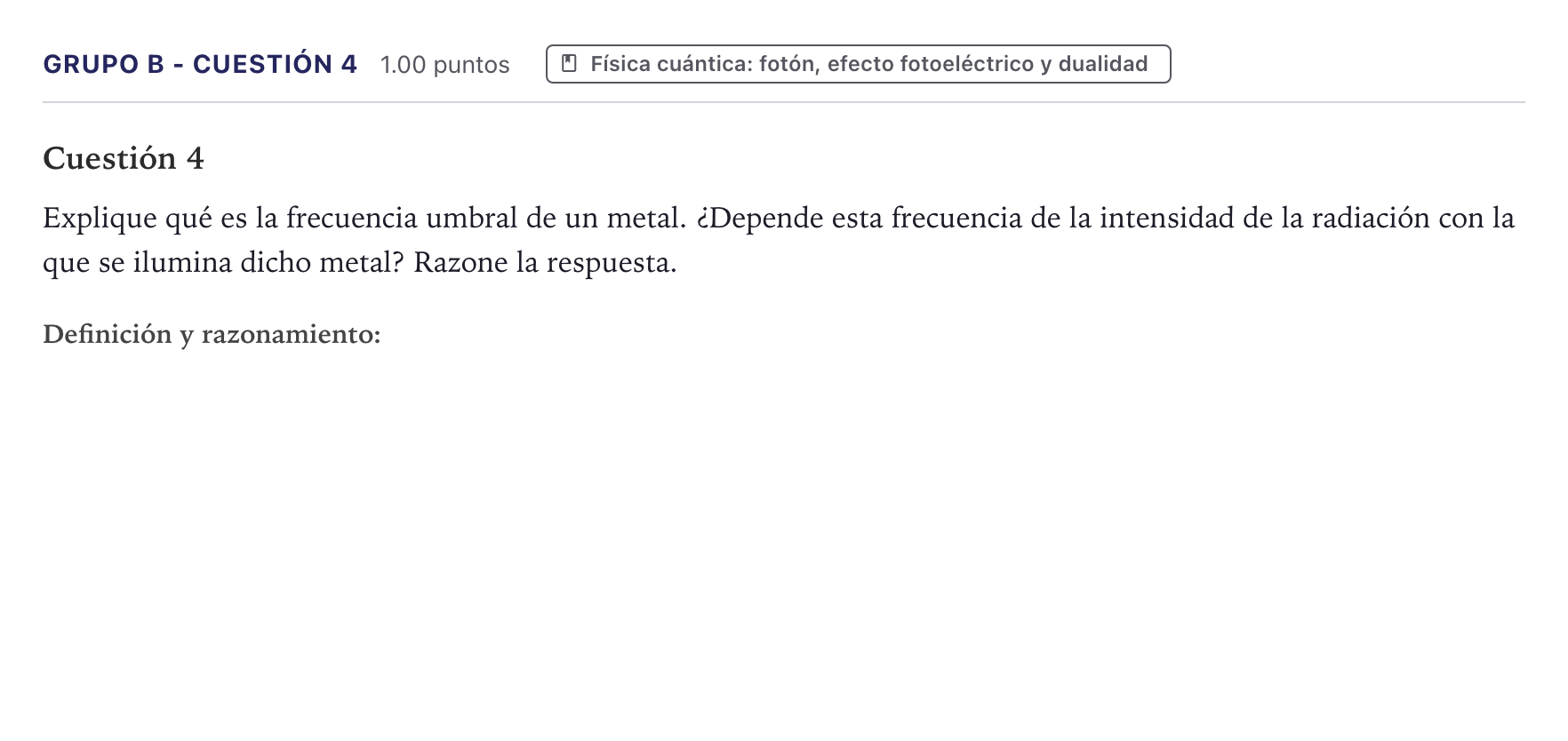 Enunciado: Ejercicio Grupo B - Cuestión 4 · Física PAU Canarias Julio 2024
