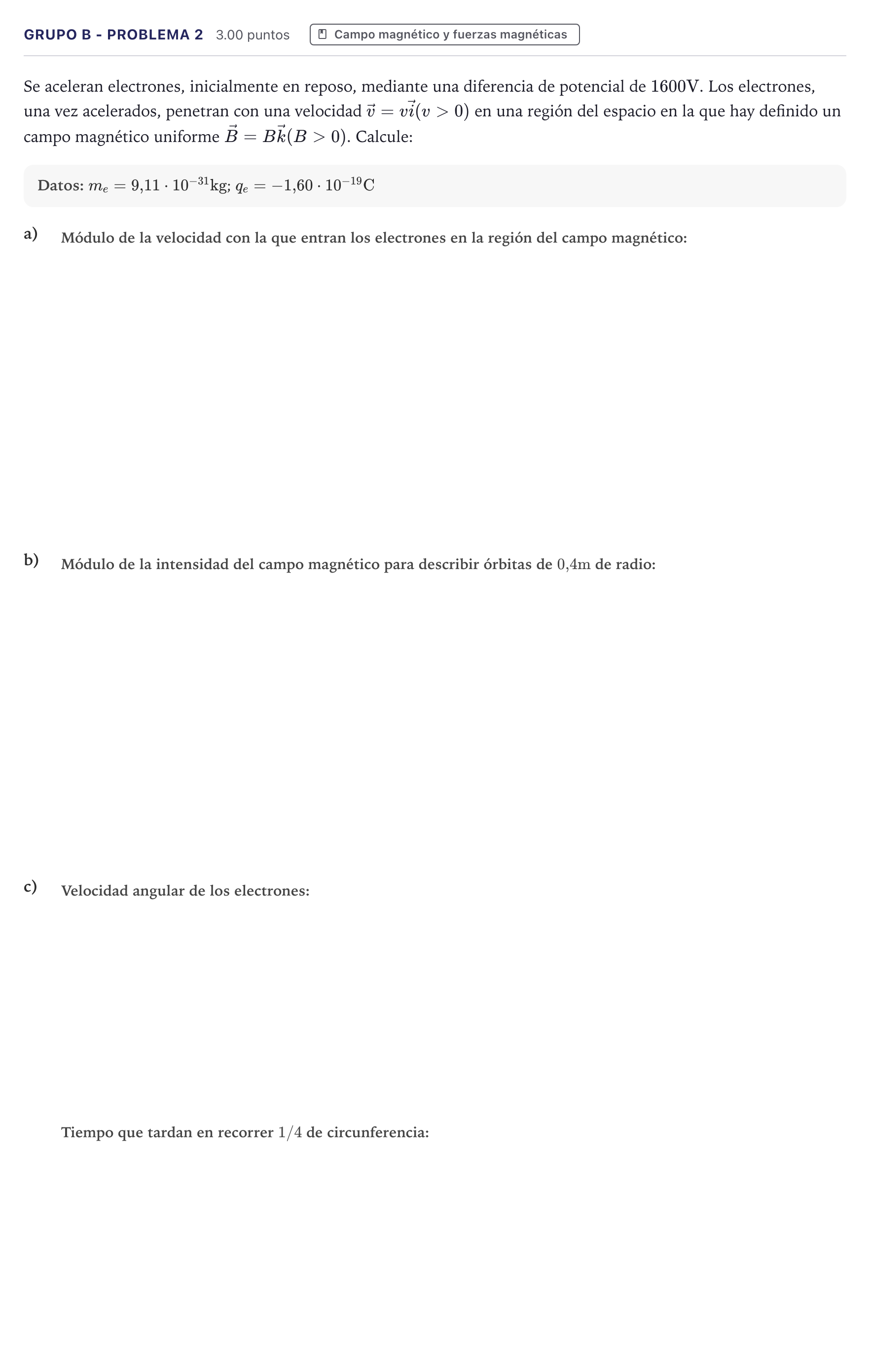 Enunciado: Ejercicio Grupo B - Problema 2 · Física PAU Canarias Julio 2024