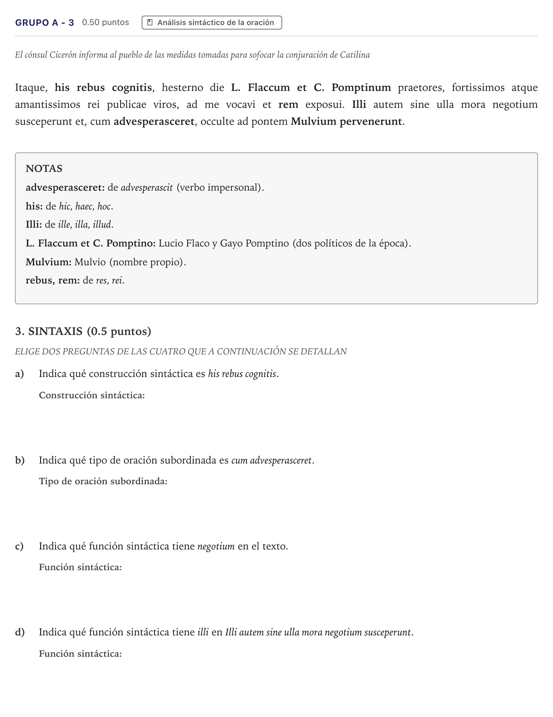 Enunciado: Ejercicio Grupo A - 3 · Latín II PAU Canarias Julio 2024